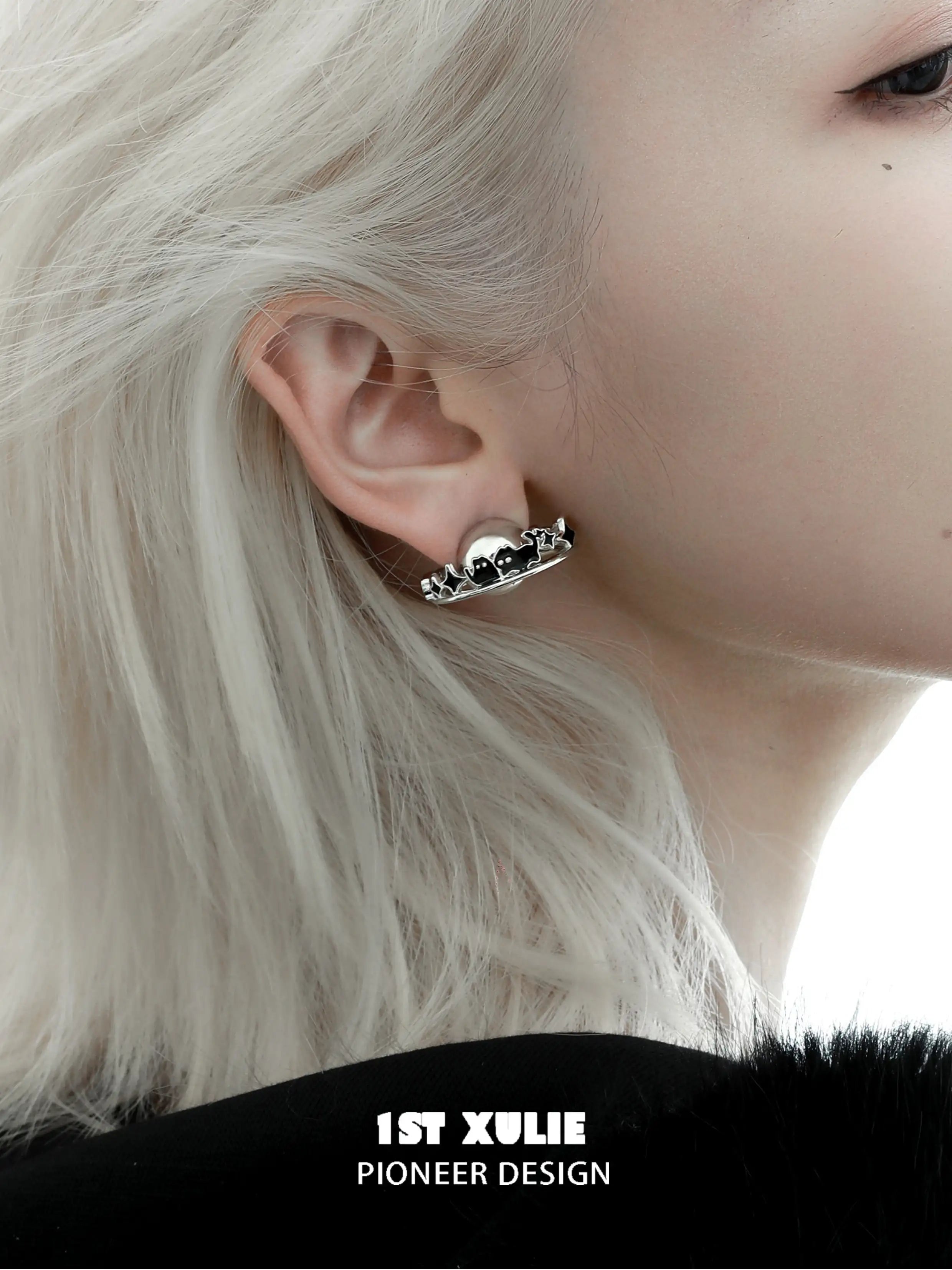 Ghosts Black Cat S925 Sterling Silver 18K Black Gold Plated Planets Earrings™ - Perfect for Halloween, Cosplay & Gothic Jewelry Lovers