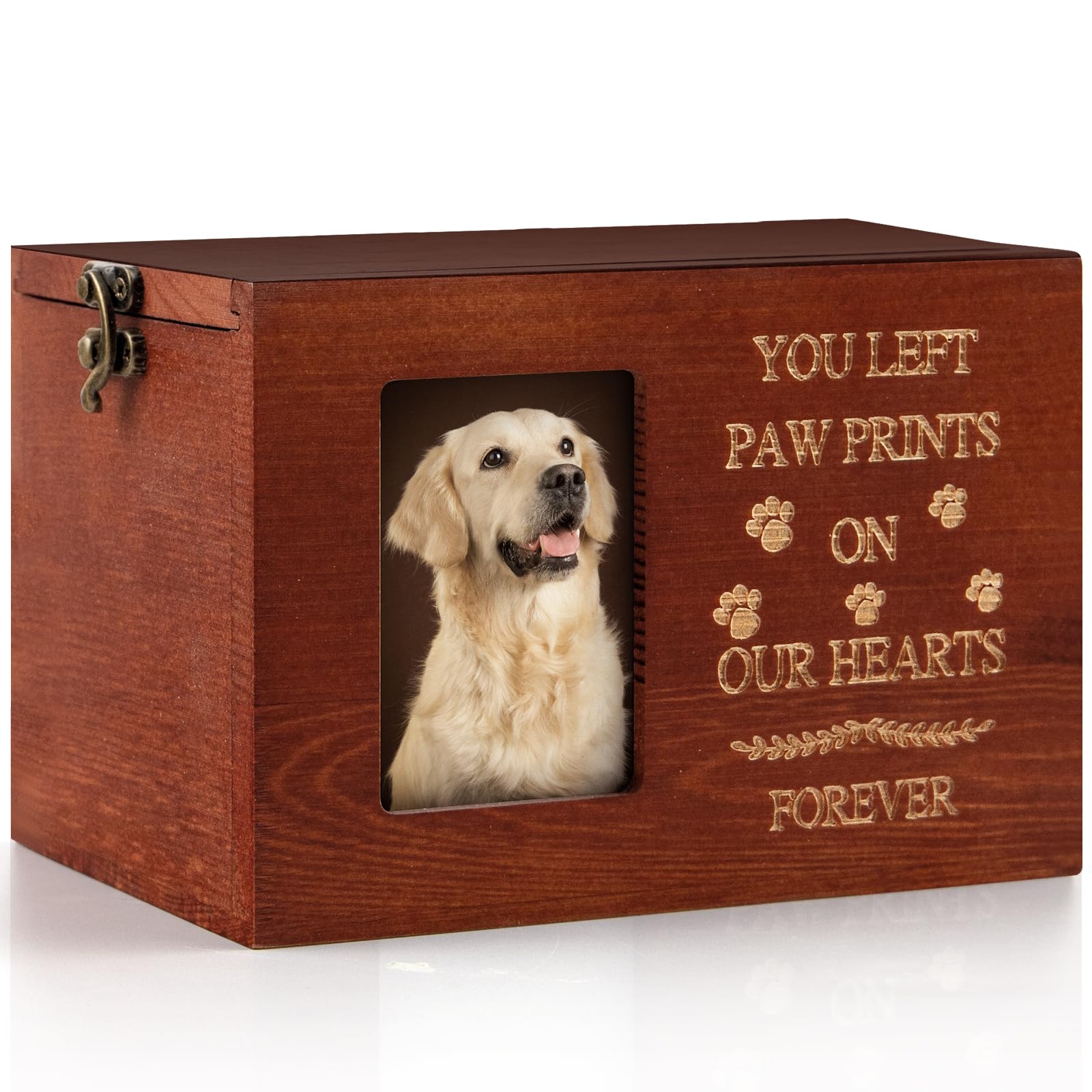 Wooden Pet Urn with Photo Frame - Memorial Keepsake for Cats & Dogs - Sympathy Gift for Pet Loss