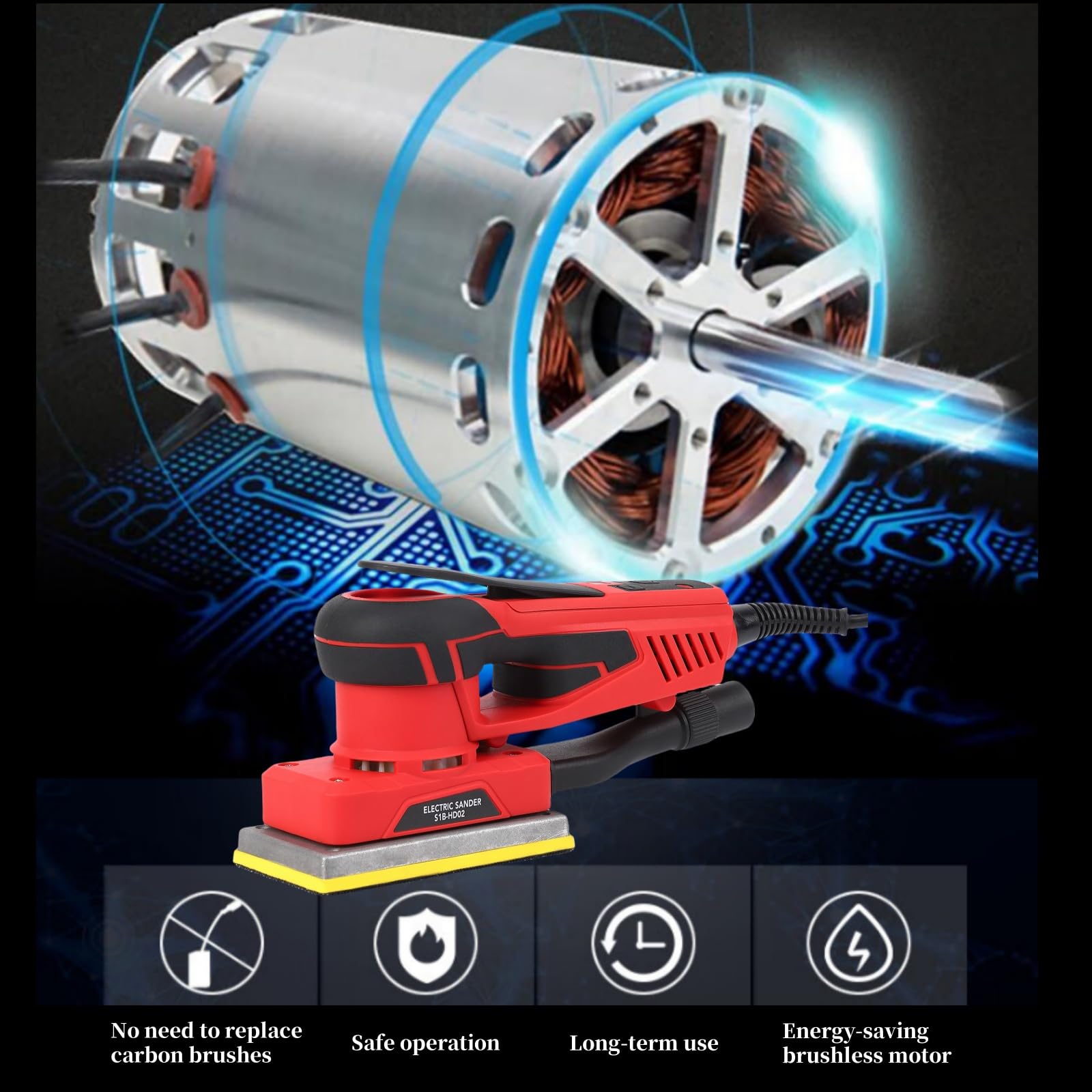 Electric Sheet Sander 260W - Corded Multi-Function Detail Sander with Brushless Motor, 12 Sanding Papers & 10,000 RPM - Perfect for Woodworking, Furniture Refinishing, and DIY Home Projects