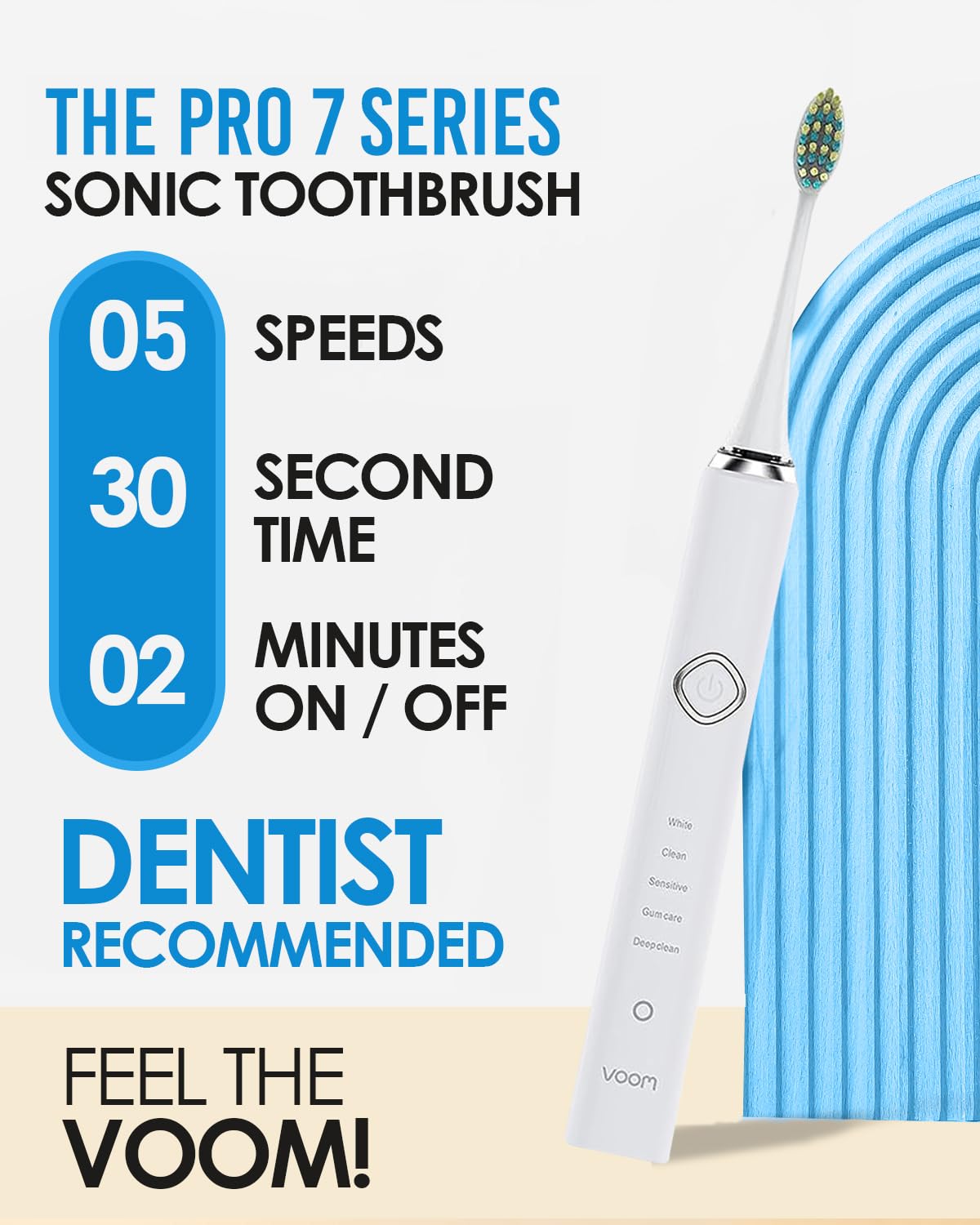 Voom Sonic Pro 7 Electric Toothbrush for Adults - 40,000 VPM Sonic Technology with 5 Deep Clean Modes, Fast Charging (4 Hours for 8 Weeks Use) - Perfect for Travel, Home & Daily Oral Care