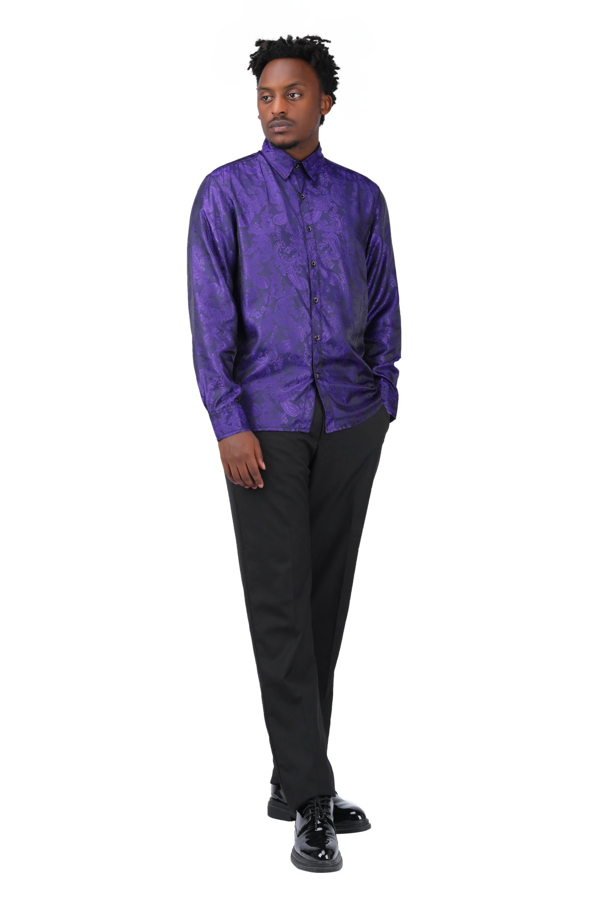 Slim Fit Embroidered Purple Paisley Shirt for Men - Stylish Casual Button Down Top for Office, Party & Date Night Outfits