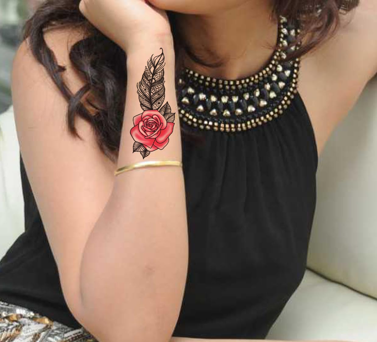 Waterproof Temporary Tattoo Stickers for Men & Women - 3D Realistic Flowers, Butterflies, Stars, Angels, Wolves & Armband Designs (21x15cm) | Perfect for Parties, Halloween, Cosplay & Body Art