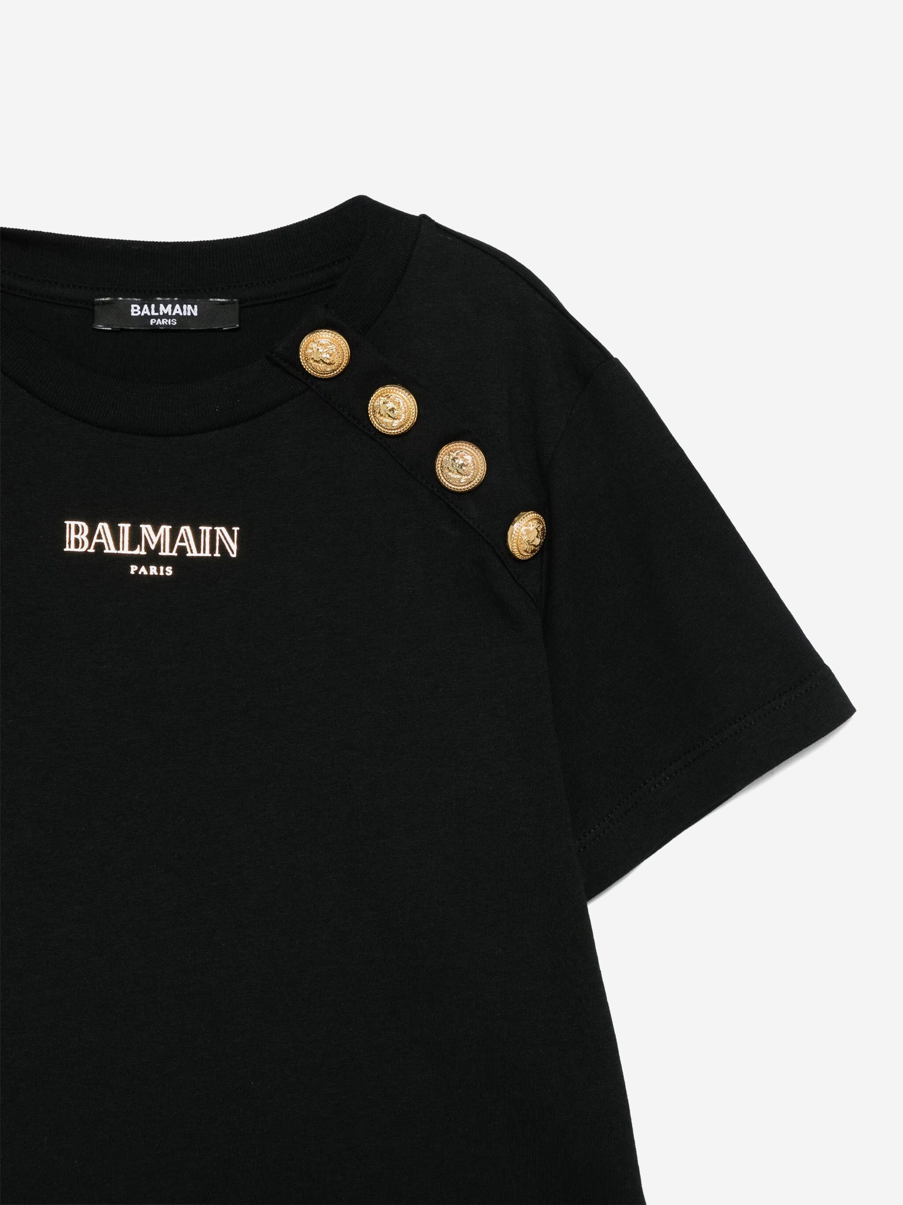 Balmain Girls Black Logo Button-Up T-Shirt | Stylish Casual Wear for Kids | Perfect for School, Parties & Everyday Outfits