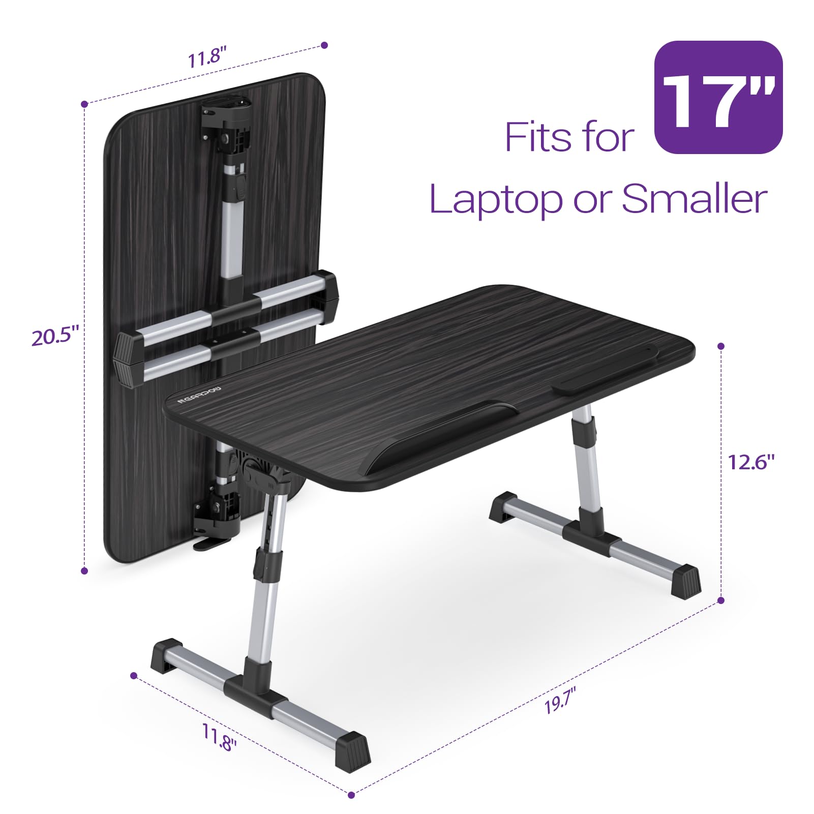 NEARPOW Adjustable Laptop Table for Bed - Portable Foldable Lap Desk with Height & Angle Adjustment, Laptop Stand for Bed/Sofa/Couch/Floor Use - Perfect for Work, Study, Gaming & Writing in Bed or Living Room