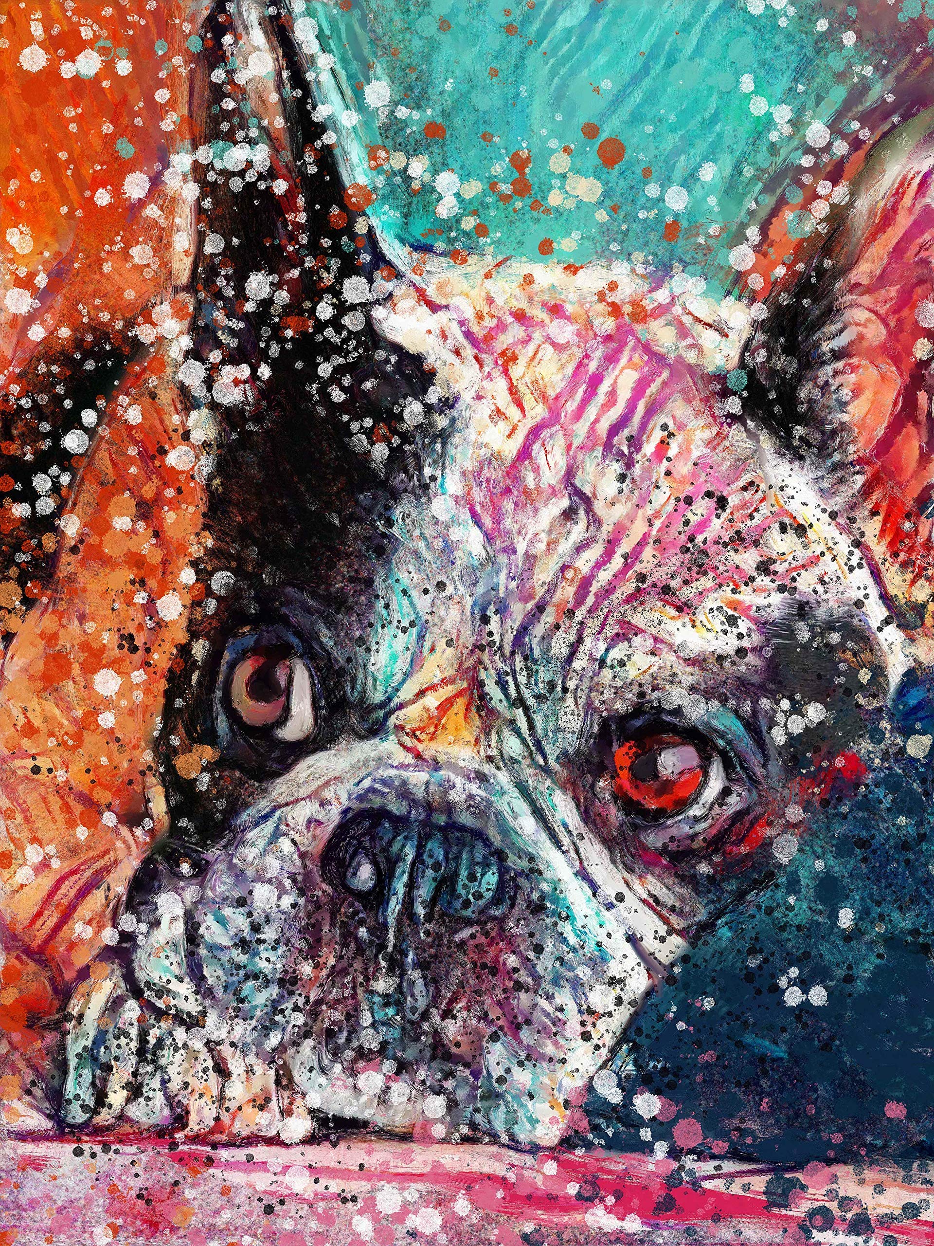 Boston Terrier Dog Wall Art Decor - Hand Signed Abstract Dog Portrait by Artist Oscar Jetson | Memorial Gift for Dog Lovers, Multiple Sizes Available | Perfect for Living Room, Bedroom or Pet Memorial Spaces