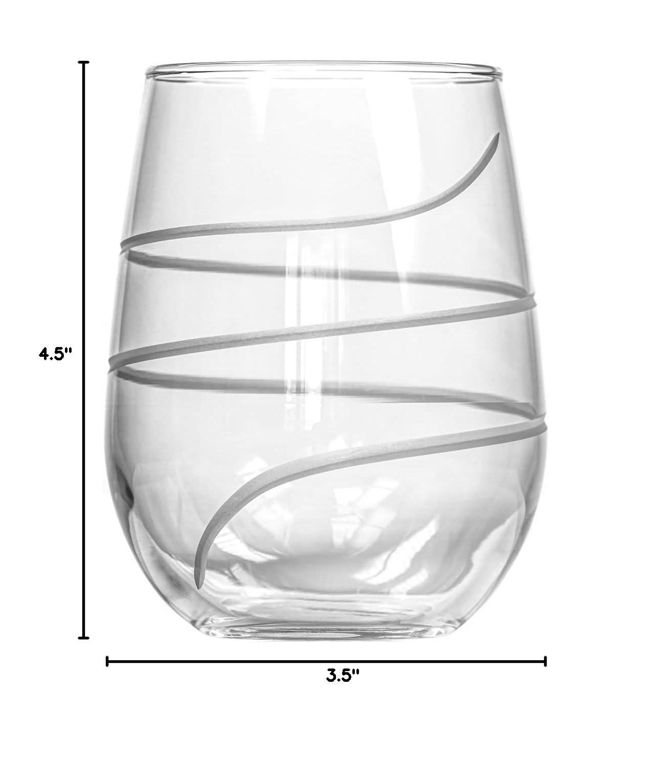 Premium Rolf Glass Twist Stemless Wine Tumbler Set of 4 - 17oz Lead-Free Etched Glasses for Red & White Wine | Made in USA | Elegant for Dinner Parties, Weddings & Home Entertaining