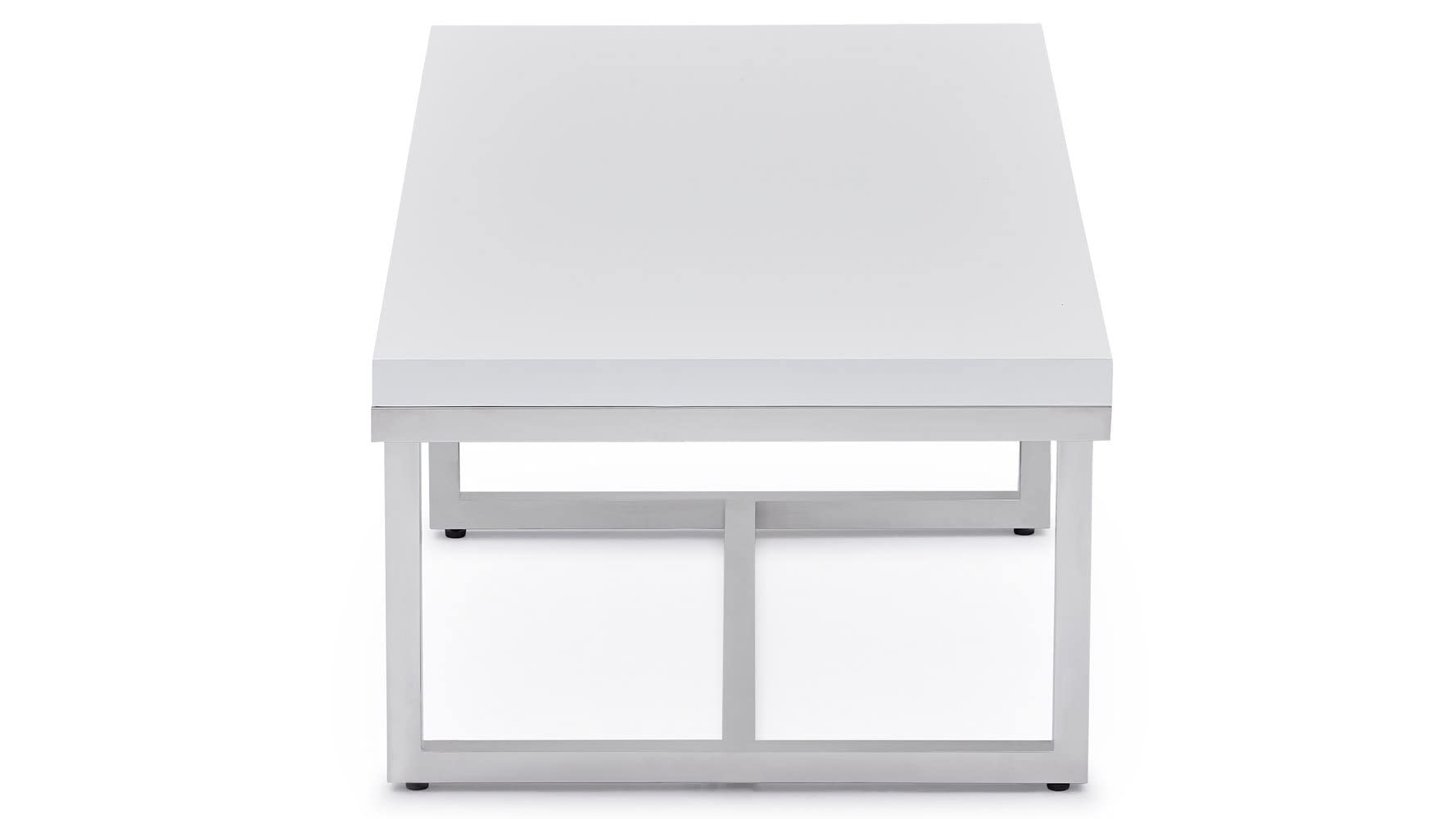 Modern ZURI Straz Coffee Table - Glossy White Lacquer Top with Polished Stainless Steel Base - Perfect for Living Room, Lounge & Office Decor