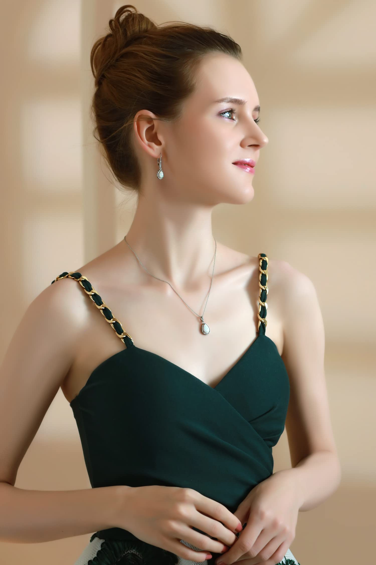 Women's Jewelry Sets - Sterling Silver Necklace & Earring Sets with Birthstone Gemstones | Teardrop Pendant & Dangle Earrings | Genuine & Synthetic Stones | Perfect for Gifts, Anniversaries & Special Occasions