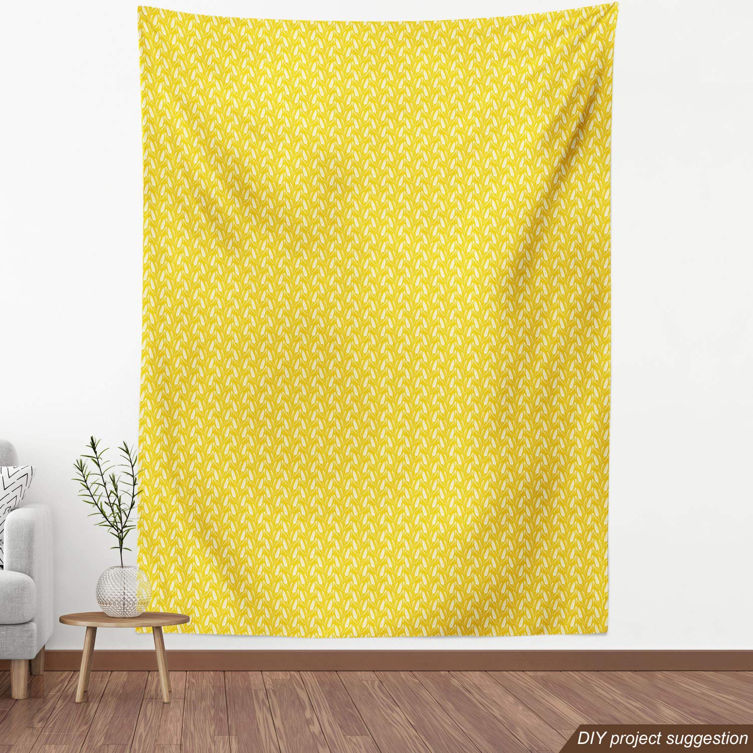 Ambesonne Yellow & White Wheat Fabric by The Yard - Upholstery & Home Decor for Farmhouse Style