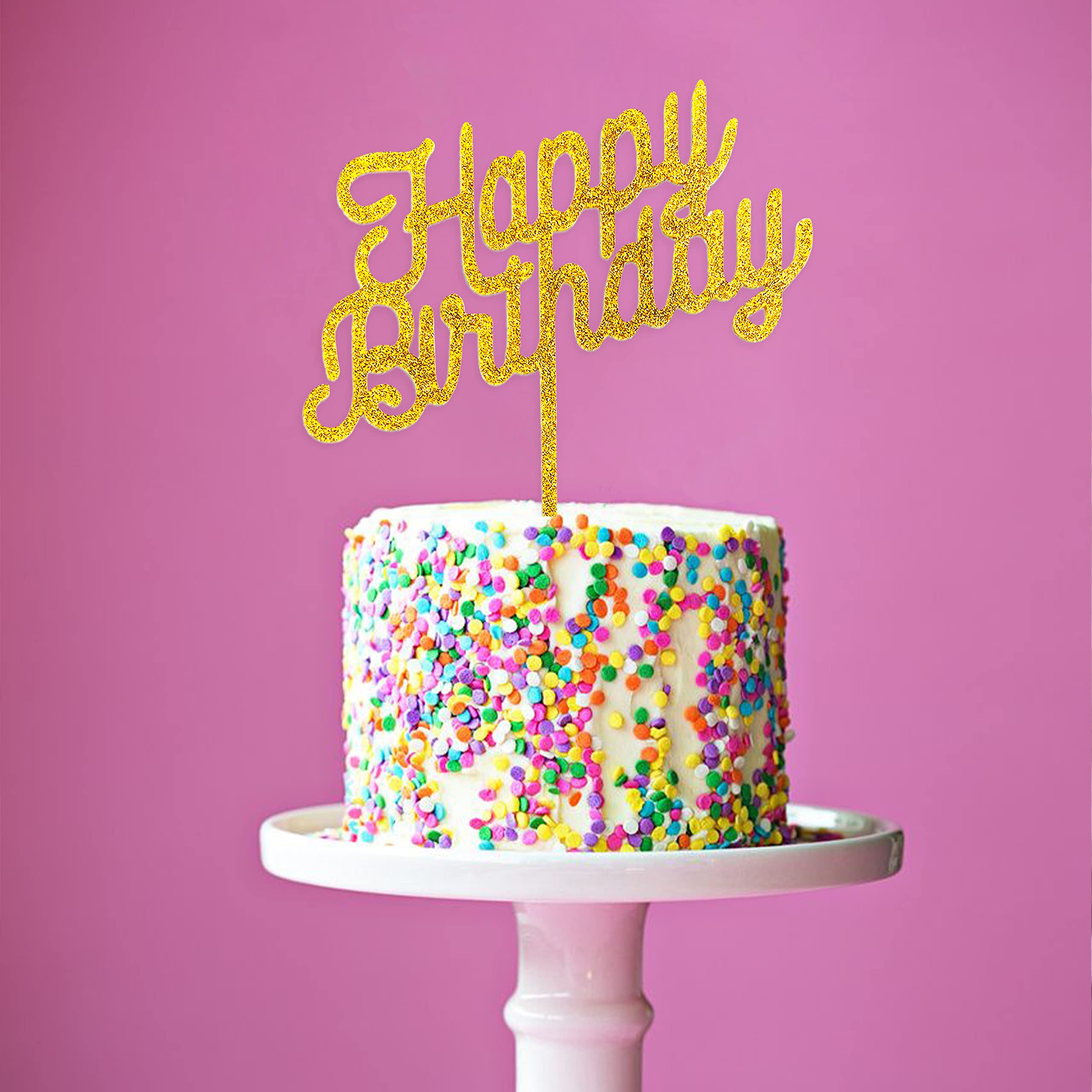 Gold Glitter Happy Birthday Cake Toppers for Large Cakes - Firework Style No-DIY Cake Decorations | Perfect for Birthday Parties, Wedding Cakes & Special Celebrations