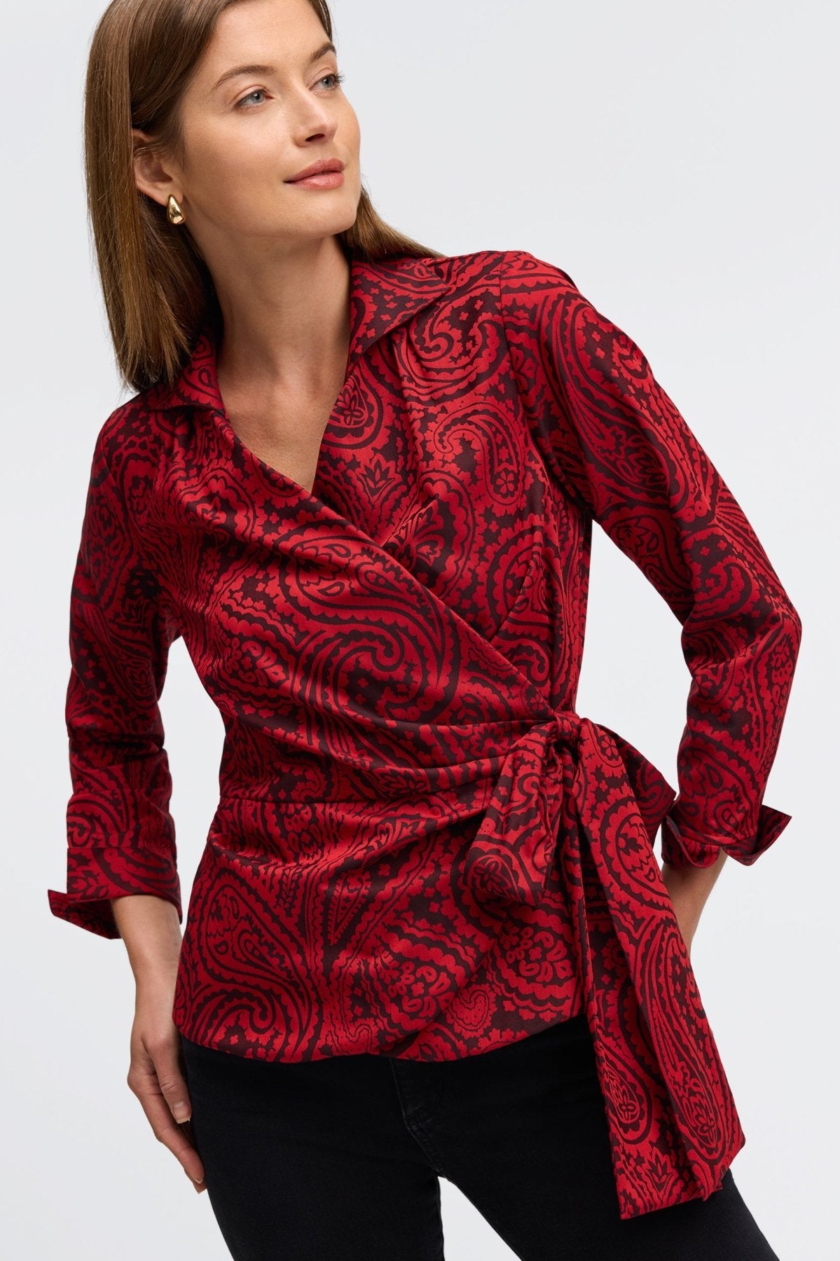 Salina Paisley Jacquard Long Sleeve Shirt for Women - Stylish Floral Print Blouse for Office & Casual Wear