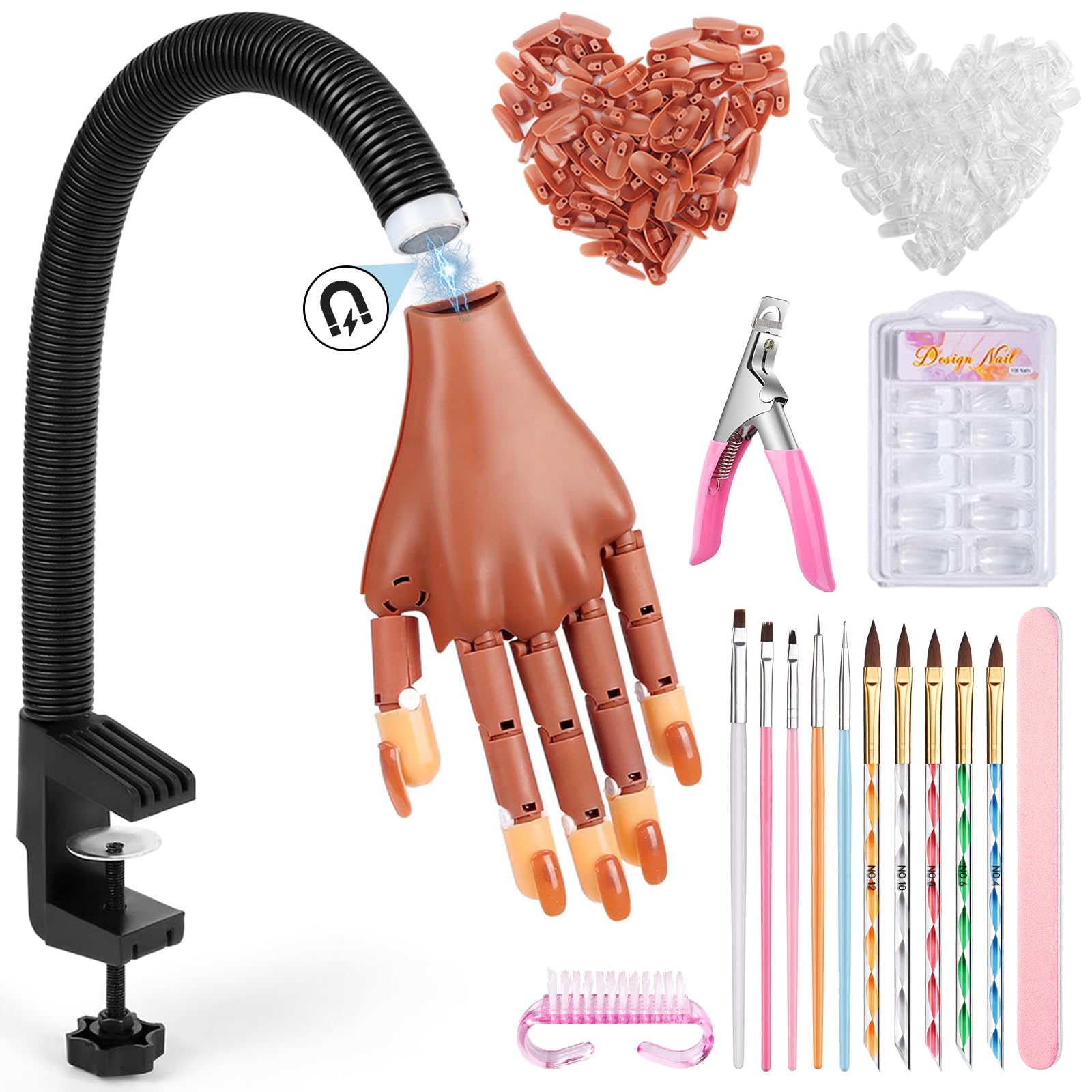 Flexible Magnetic Practice Hand for Acrylic Nails - Fake Nail Training Hand with Adjustable Fingers - Professional Manicure Practice Kit for Beginners | Perfect for Nail Salon Training & Home DIY Nail Art Practice