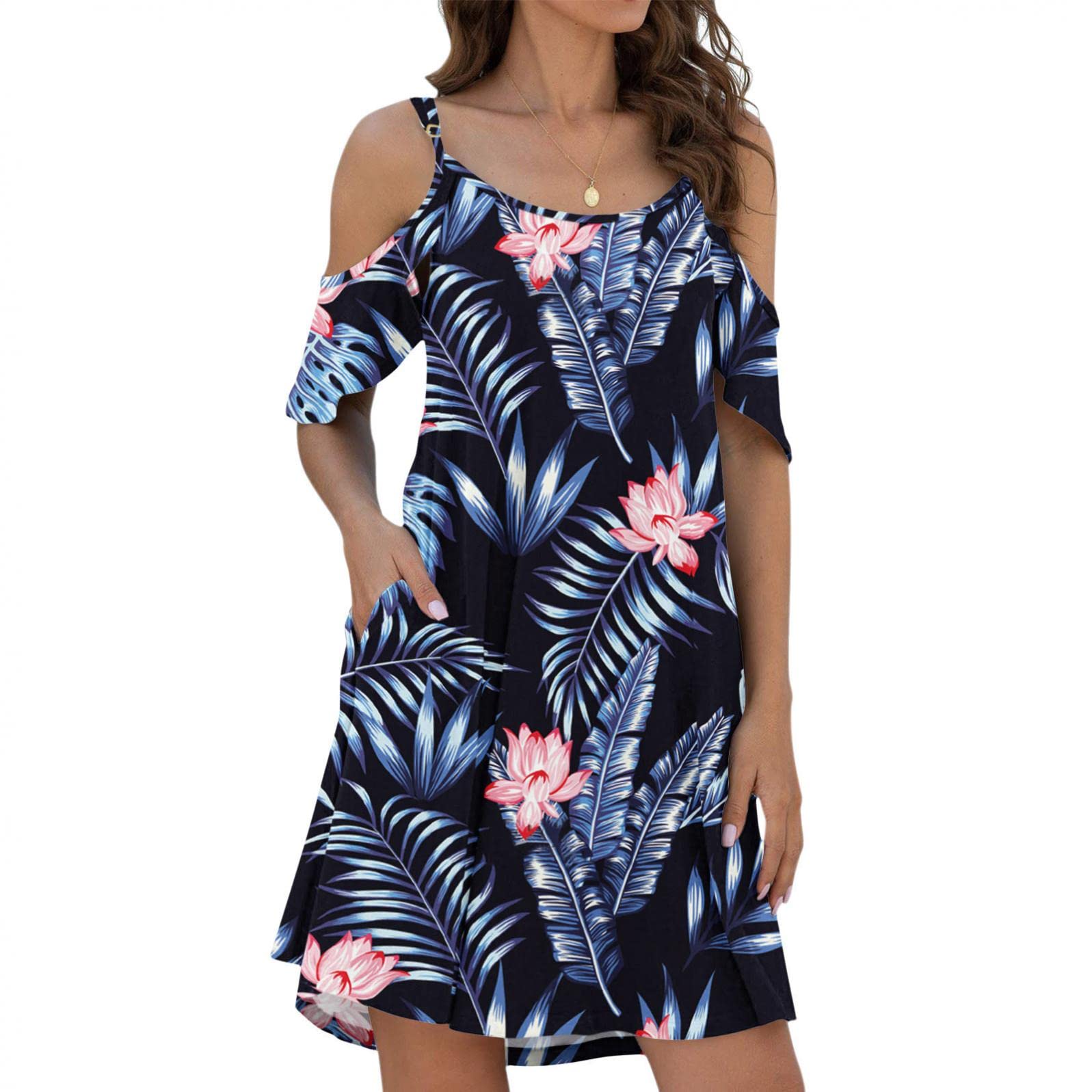 FABIURT Women's Sexy Sleeveless Maxi Dress - Cold Shoulder Spring Summer Midi Sundress with Pockets | Beach Wedding Vacation Party Outfit