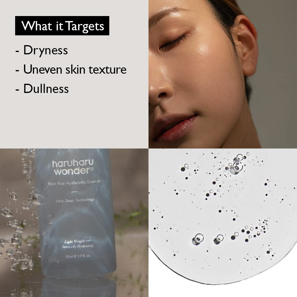 HaruHaru WONDER Black Rice Hyaluronic Essence 50ml - Korean Skincare for Hydration & Anti-Aging - Perfect for Dry Skin & Nighttime Routine