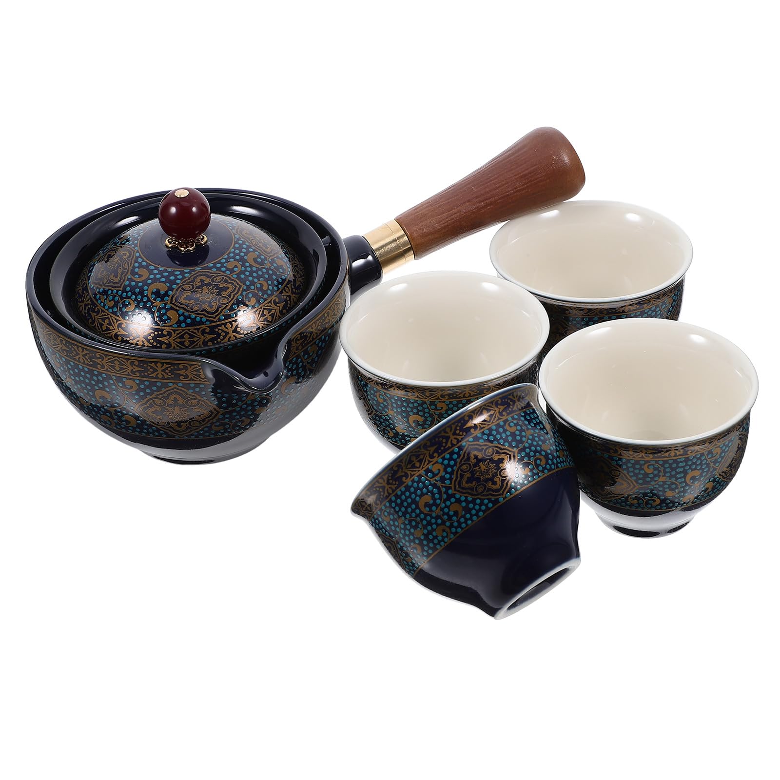Blue and White Porcelain Chinese Tea Set - 360° Rotating Gongfu Teapot, Ceramic Tea Kettle with Tea Pet for Japanese Tea Ceremony | Vintage Ceramic Teaware for Home, Office & Traditional Tea Brewing