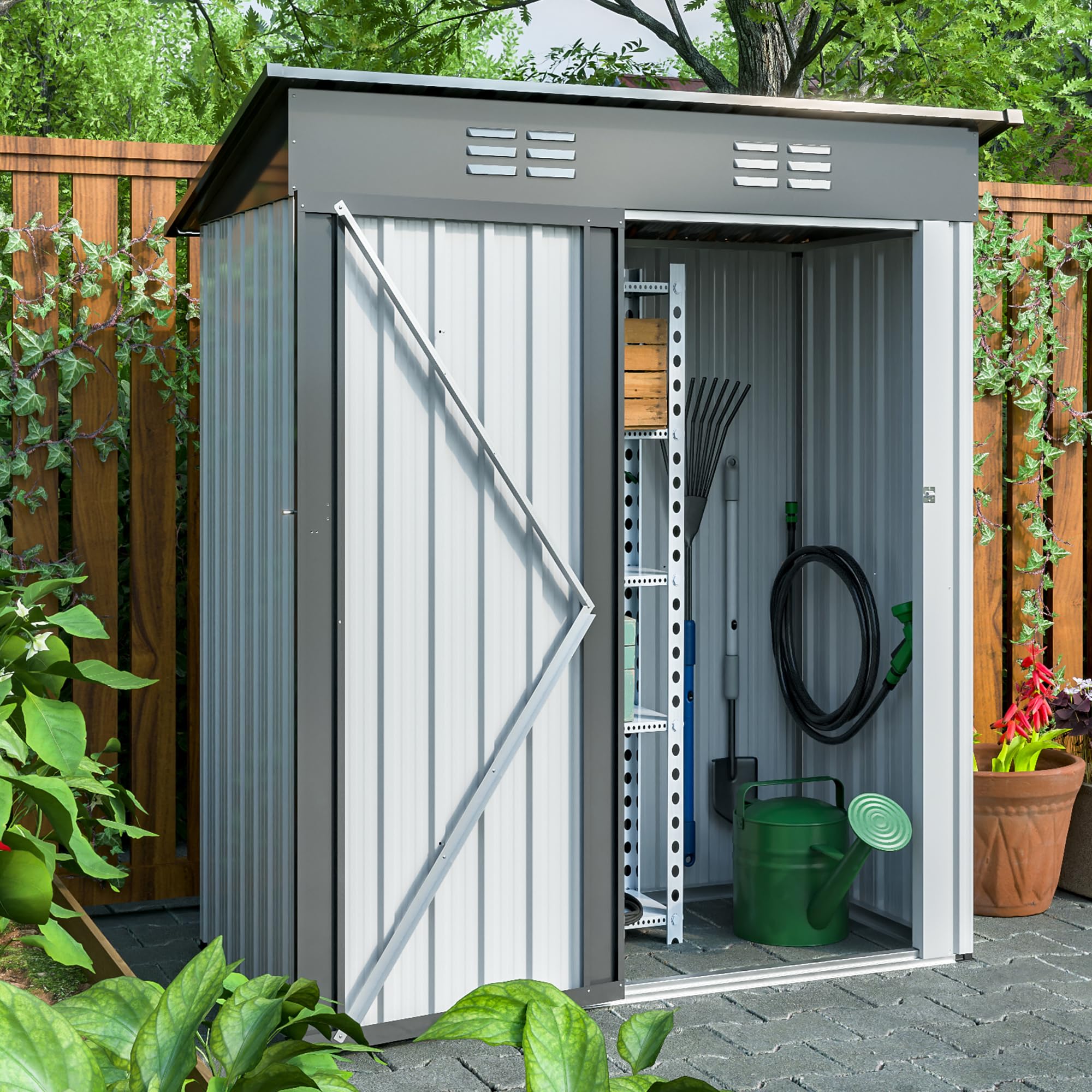 5x3 FT Metal Storage Shed - Outdoor Utility Shed with Lockable Single Door & 2 Air Vents | Waterproof & UV-Resistant Steel Garden Shed for Tools, Equipment & Backyard Storage | Perfect for Patio, Lawn Care & Outdoor Organization