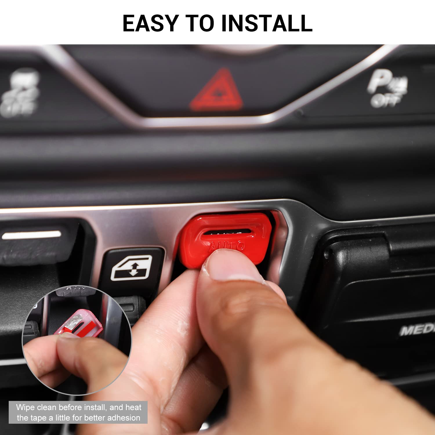 Jeep Wrangler JL/JLU (2018-2024) & Gladiator JT (2020-2024) 4-Piece Red Center Console Window Button Switch Cover Trim Kit - Interior Accessories for Enhanced Style & Protection - Perfect for Off-Roading & Daily Driving