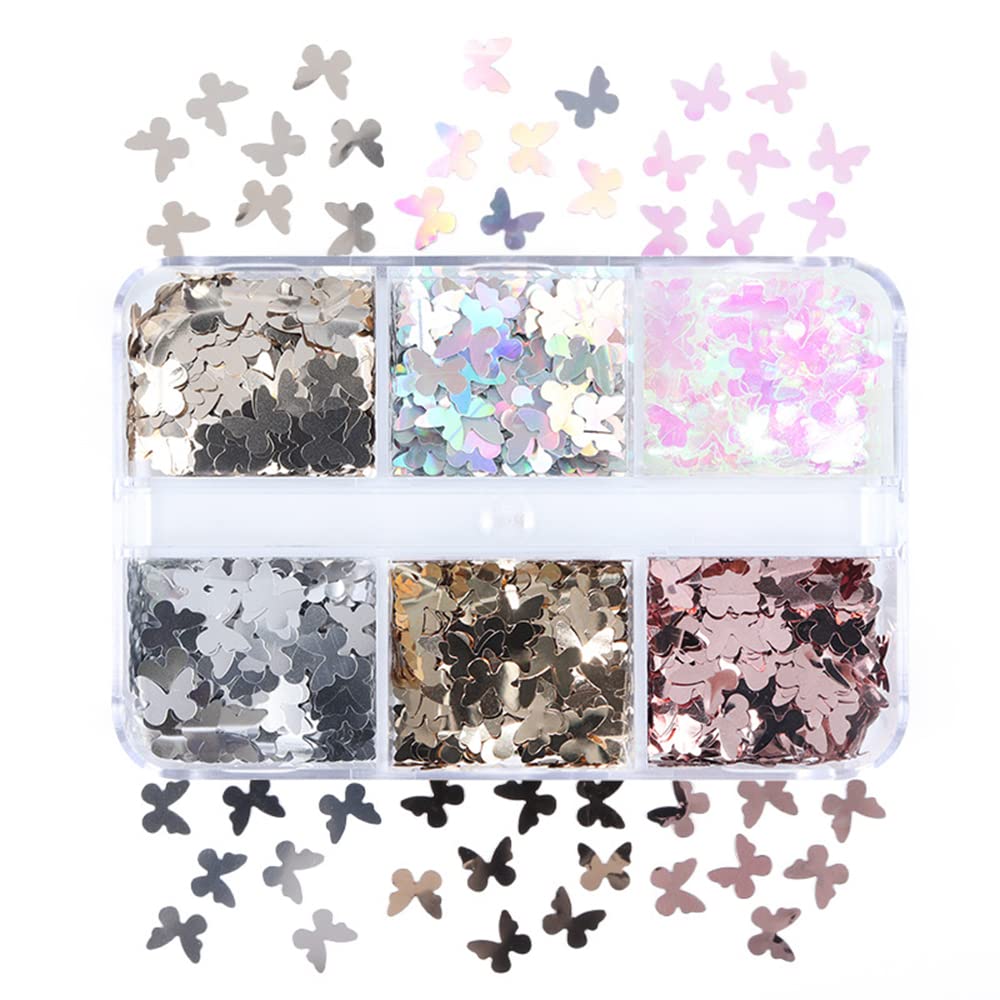 3D Holographic Butterfly Nail Art Glitters & Sequins - Sparkly Acrylic Nail Decorations for Women - Perfect for DIY Nail Art, Manicures, Pedicures & Nail Crafting Parties