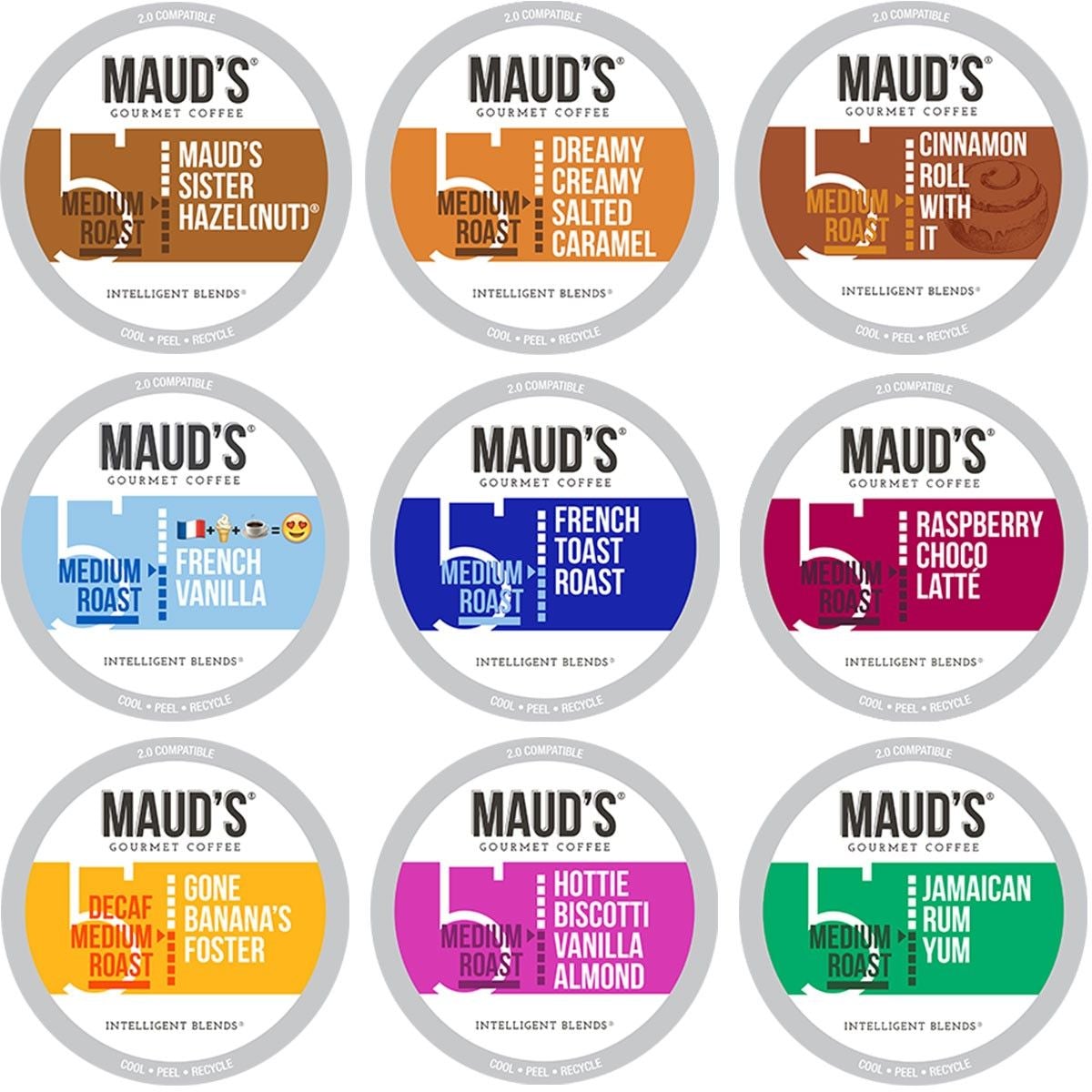 Maud's Flavored Coffee Pods Variety Pack - 9 Delicious Blends for Keurig Brewers | Perfect for Home, Office & Gifting