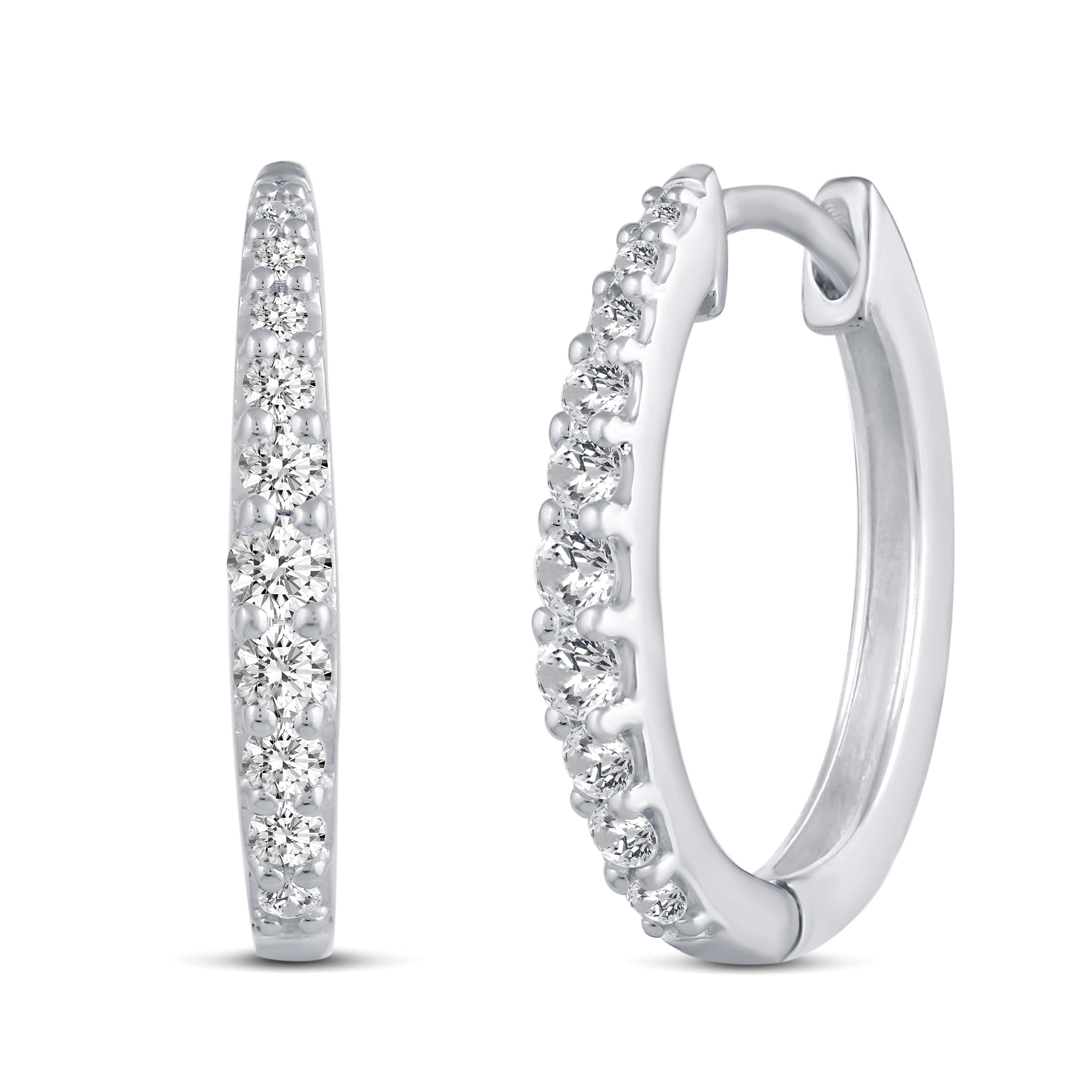 1/2 Cttw Diamond Hoop Earrings in 925 Sterling Silver - Elegant Everyday Jewelry for Women, Perfect Gift for Birthdays & Anniversaries