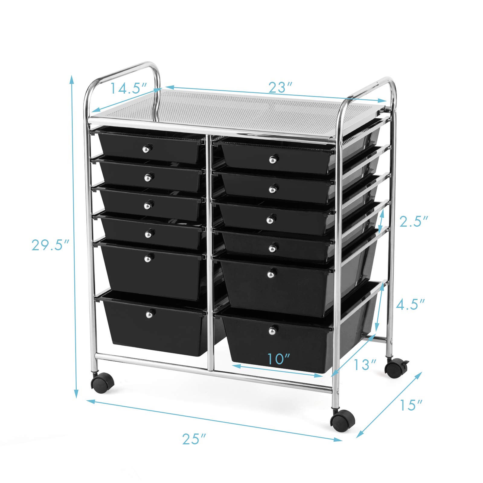 GOFLAME 12-Drawer Rolling Cart with Lockable Wheels for Office & Salon Storage