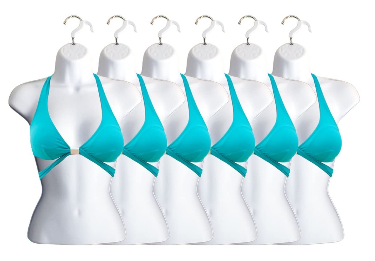 White Female Hollow Back Mannequin Torso Set with Hanging Hook - Size S/M (6 Pack) for Clothing Display, Boutique, Retail Store & Fashion Showroom