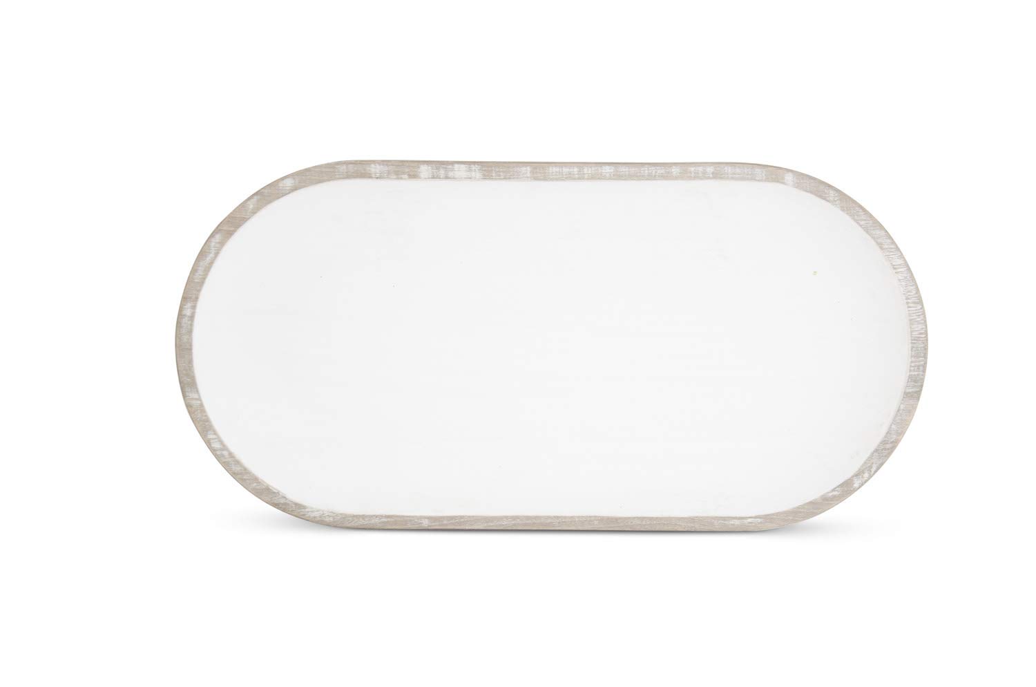 K&K Interiors Set of 2 Oval Paulownia Wood Serving Trays with Center Handles - Natural Brown & White Wooden Platter for Dining Table, Coffee Table Decor, Breakfast in Bed, Gift Giving (Grad Sizes)