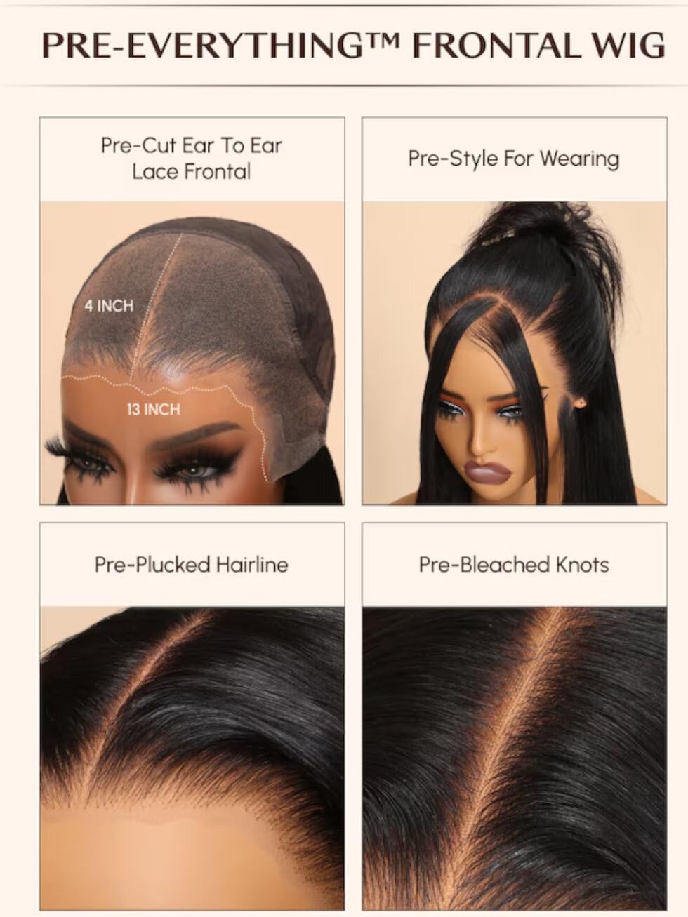 UNICE Pre Everything Glueless Frontal Wig with Ear Tab Tape - Yaki Straight 13x4 Lace Front Human Hair Wig | Pre-Bleached Knots, Pre-Cut, Pre-Plucked Hairline, 150% Density, 22 Inch | Perfect for Daily Wear, Cosplay, and Special Occasions