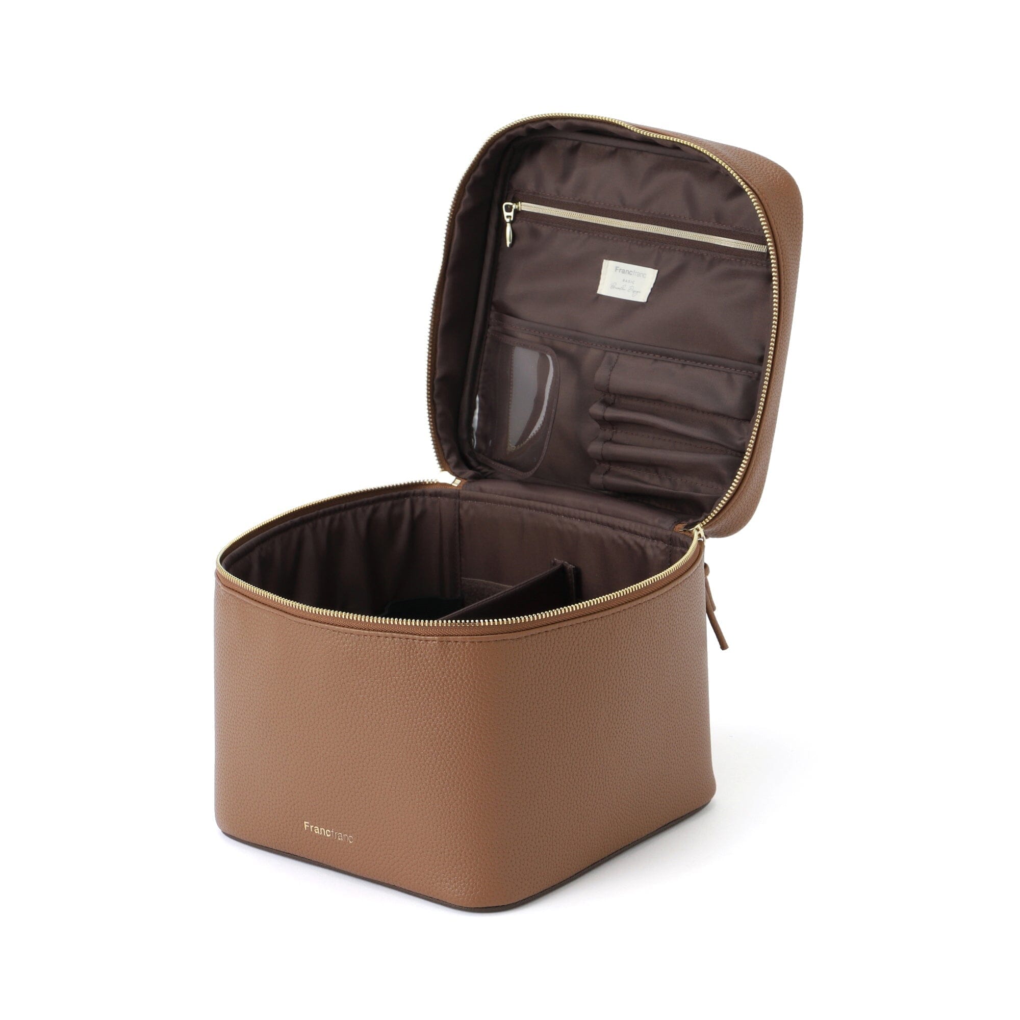 Bicolor Vanity Pouch - Stylish Leather Makeup Bag for Women | Travel Cosmetic Organizer | Perfect for Home, Office & Travel Accessories (Light Brown)