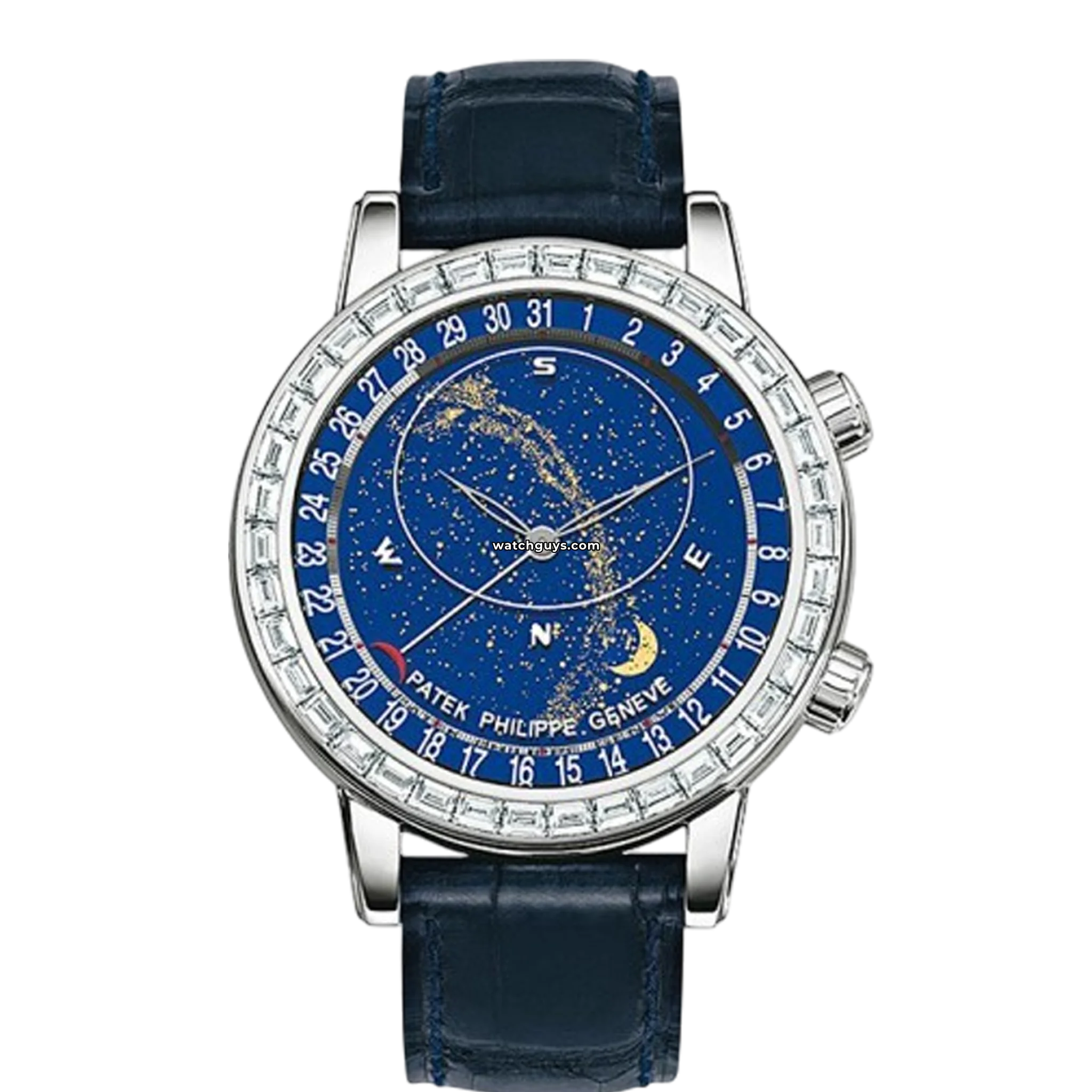 Patek Philippe Grand Complications 6104G-001 Luxury Men's Watch - Blue Dial, Moon Phase & Celestial Chart - Perfect for Formal Events & Collector's Showcase