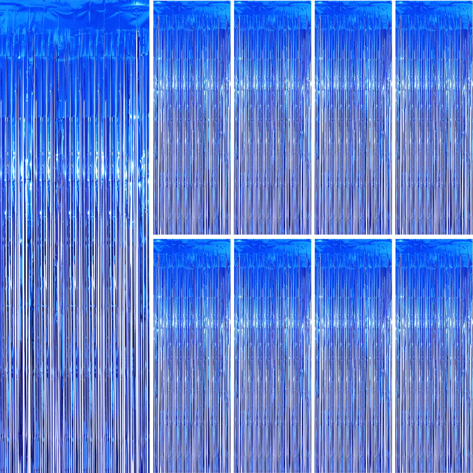 9 Pack Blue Foil Fringe Curtains - 3.3x8.2 ft Metallic Shimmer Tinsel Backdrop for Photo Booth, Birthday, Wedding & Christmas Party Decorations - Perfect for Stage Backdrops, Event Decor, and Holiday Celebrations