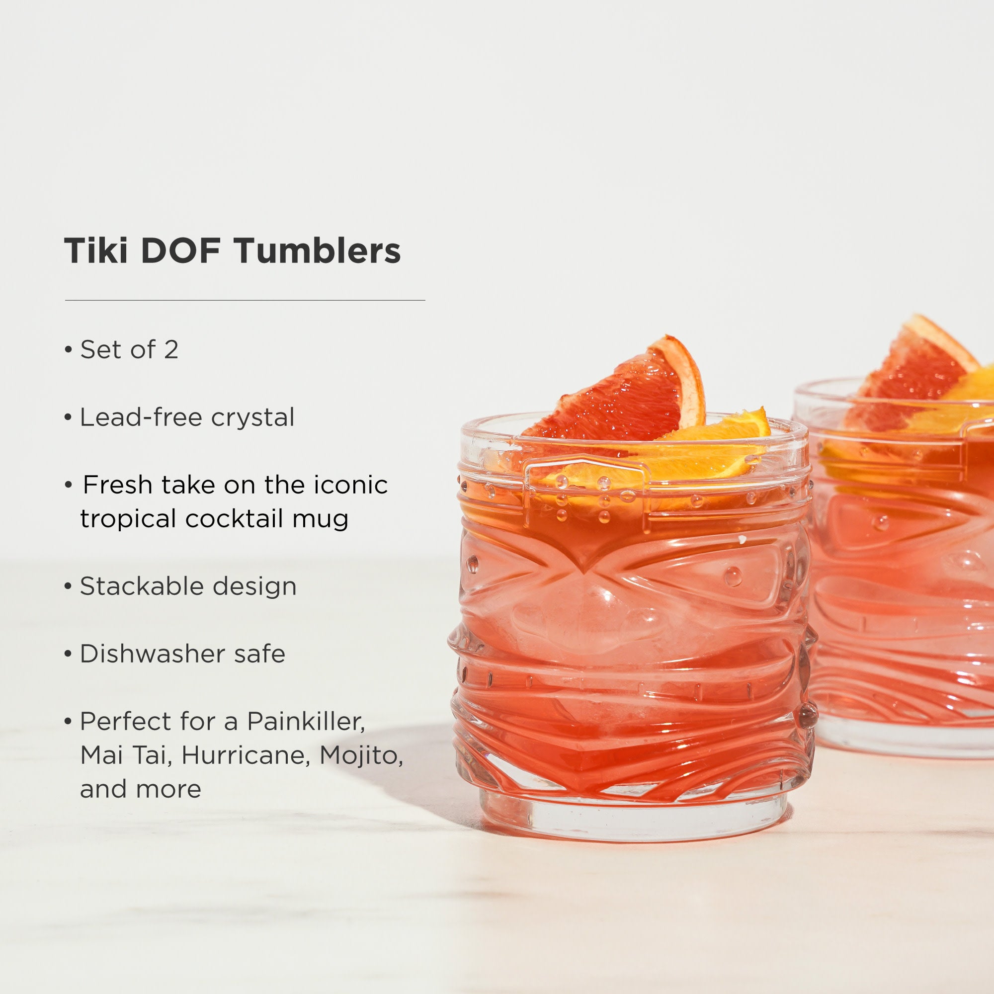 Premium Pacific Crystal Tiki DOF Tumblers Set of 2 - 16oz Double Old Fashioned Glasses for Tropical Cocktails, Beach Parties & Summer Entertaining