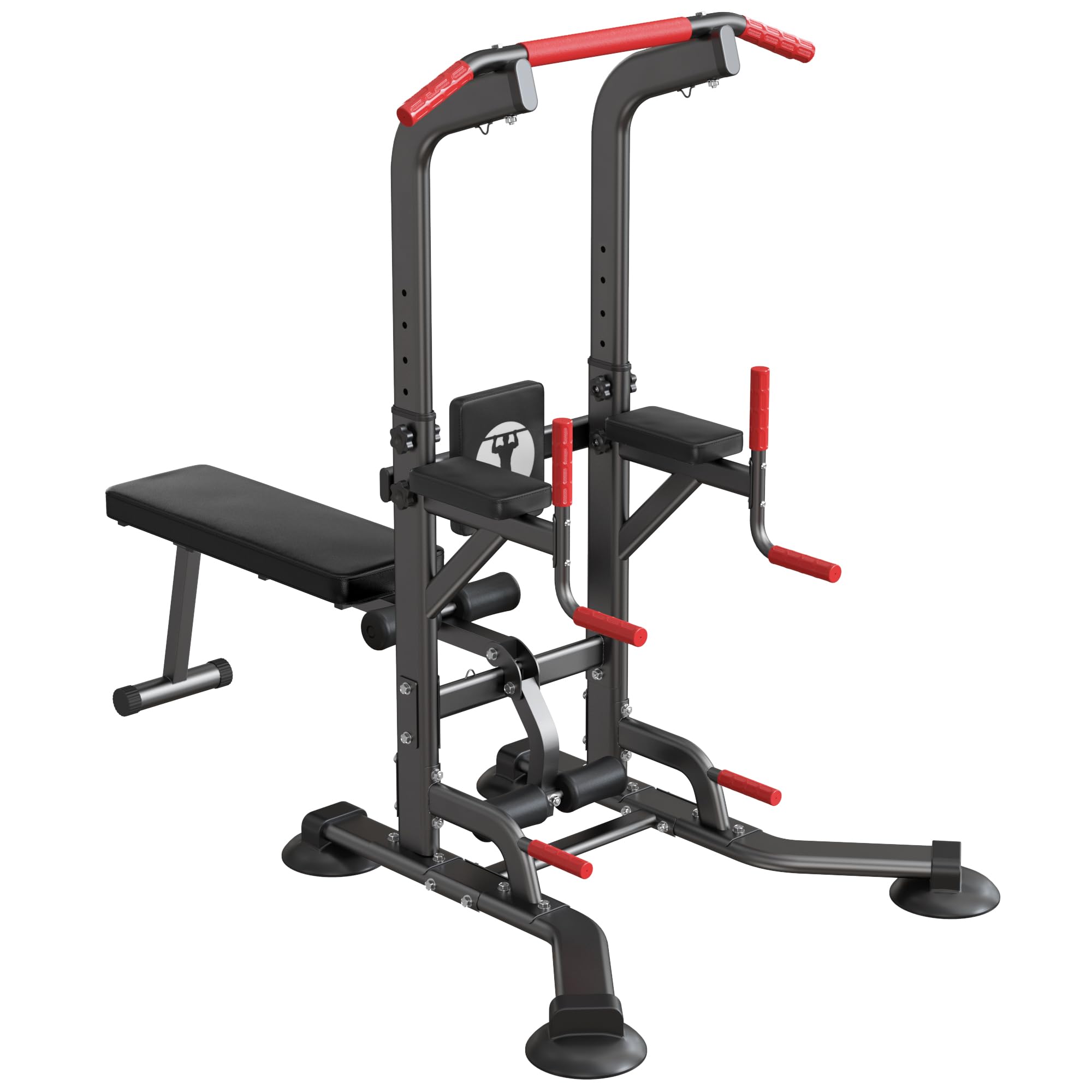 SogesPower Adjustable Height Power Tower - Multi-Function Pull Up Bar & Dip Station for Home Gym, Strength Training Equipment with Folding Dumbbell Bench (330LBS Capacity) - Perfect for Full-Body Workouts, Calisthenics & Home Fitness Training