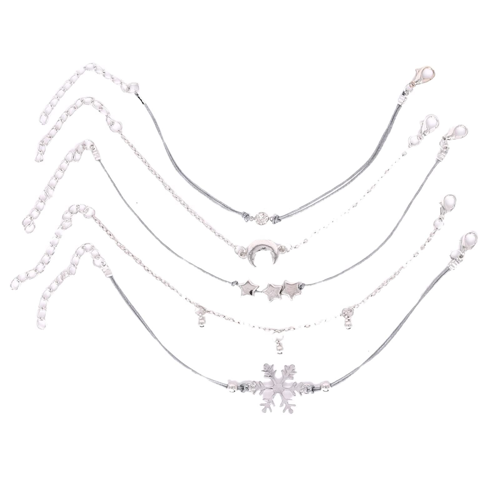Johtae 5-Piece Moon & Star Bracelet Set for Women - Snowflake, Rope & Tennis Bracelets - Perfect for Daily Wear, Gifts & Special Occasions