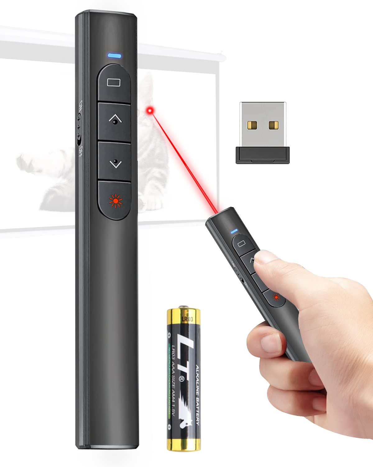 Wireless Presentation Clicker Remote for PowerPoint - USB PowerPoint Presenter with Laser Pointer for Mac, Windows, PC - Perfect for Business Meetings, Classroom Teaching & Online Presentations