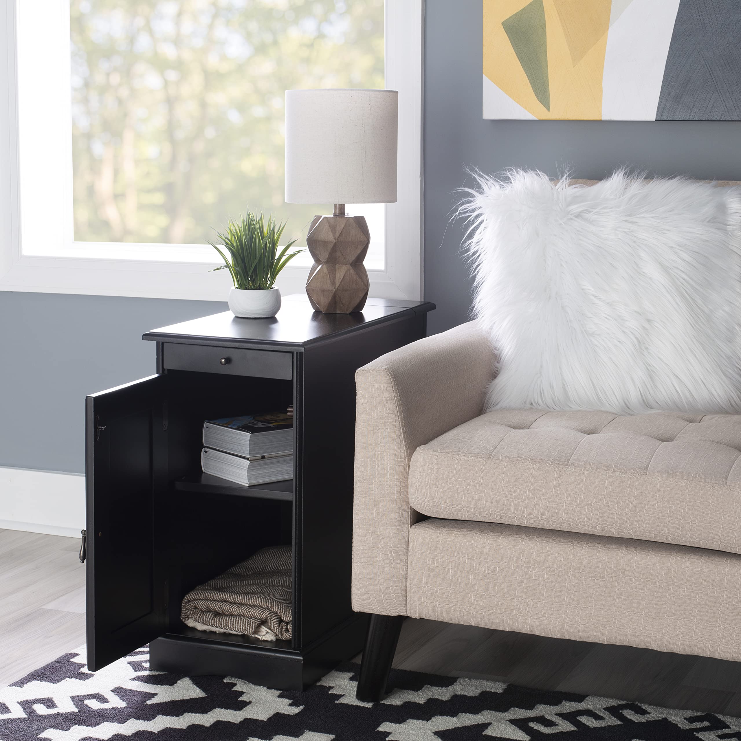 Powell Furniture Barron Small Black Accent Table - Modern Side Table for Living Room, Bedroom, or Office Decor