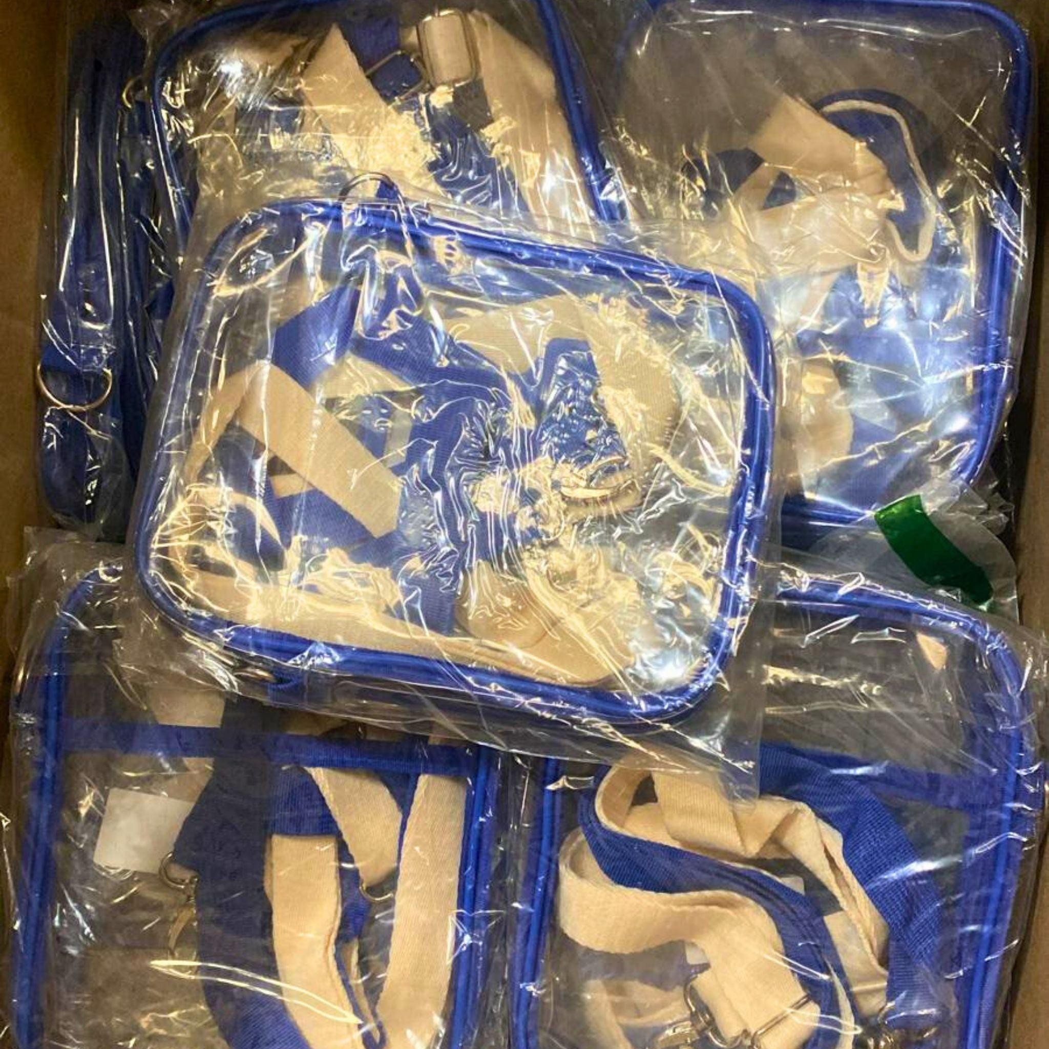 Bagentle Clear Purse Bags - 50 Pack Blue Vinyl Tote Bags for Women, Beach, Travel, Parties & Events