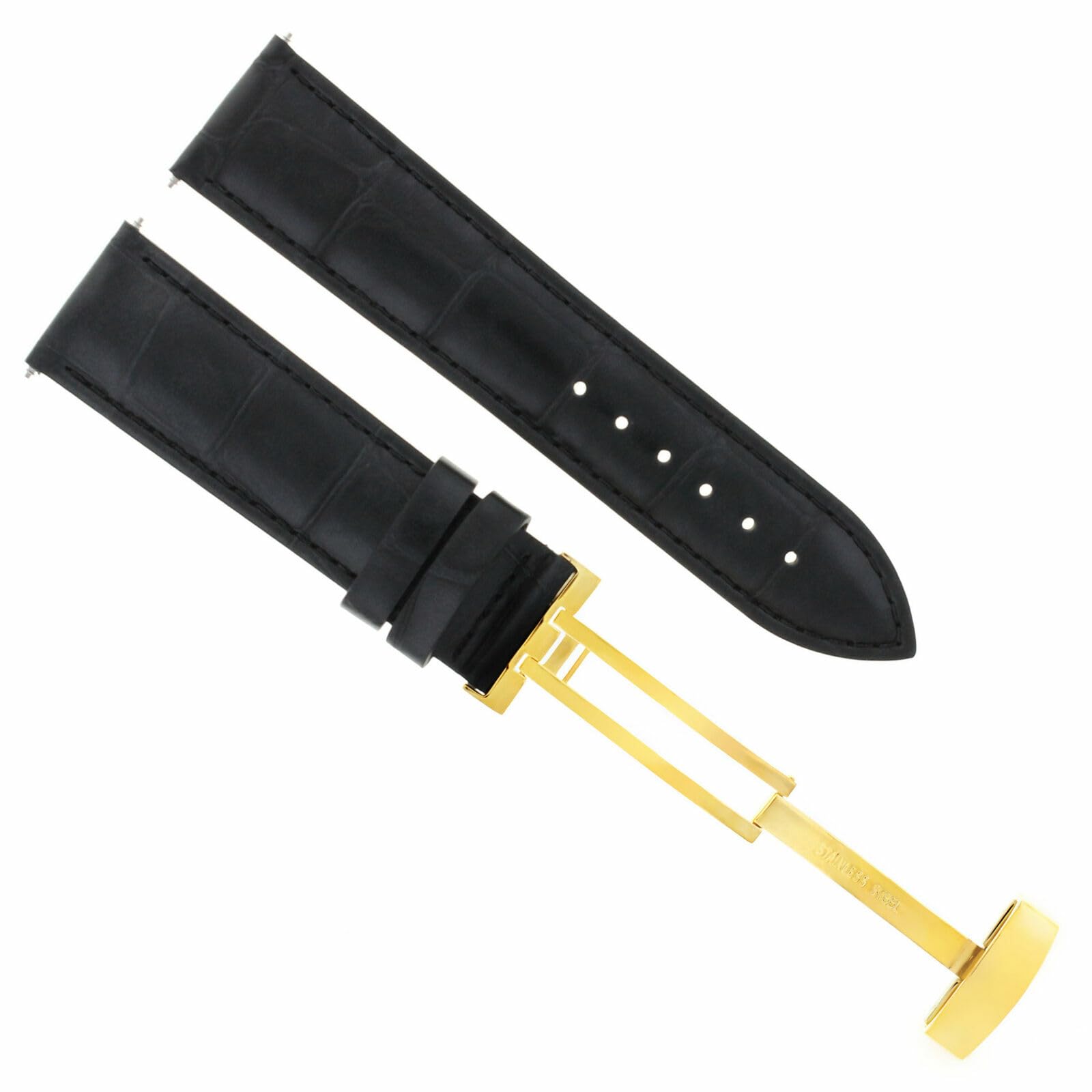 19mm Genuine Leather Watch Band Strap with Deployment Clasp - Compatible with Breitling Watches (Gold & Black) | Premium Replacement for Luxury Timepieces - Perfect for Business, Casual & Formal Occasions