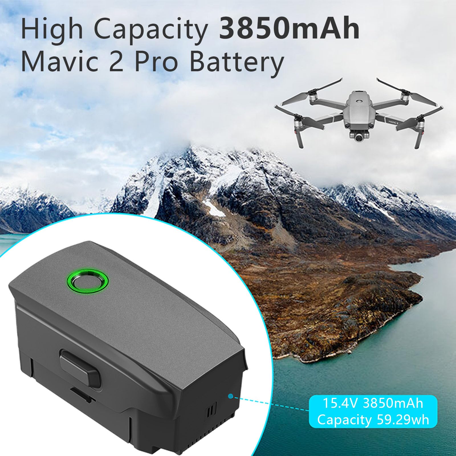 MVMOD Mavic 2 Pro Battery - 3850mAh High-Capacity Intelligent Flight Battery for DJI Mavic 2 Pro & Zoom Drone, 15.4V Long-Lasting 30Mins Max Flight Time (Not Compatible with Mavic Pro) - Perfect for Aerial Photography, Travel Vlogging, and Outdoor Adventures