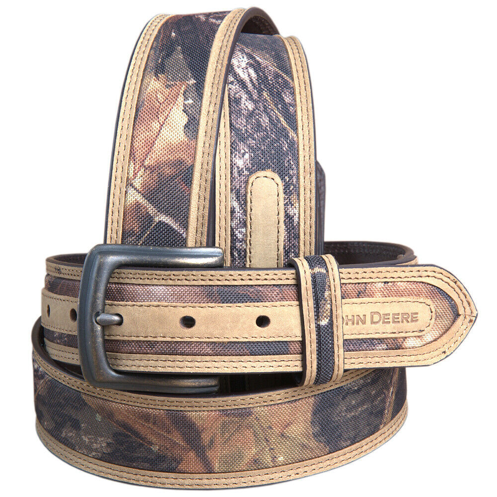 John Deere Men's 38-Inch Crazy Horse Leather Belt - Camouflage Brown - Durable Casual Belt for Work, Outdoor & Everyday Wear