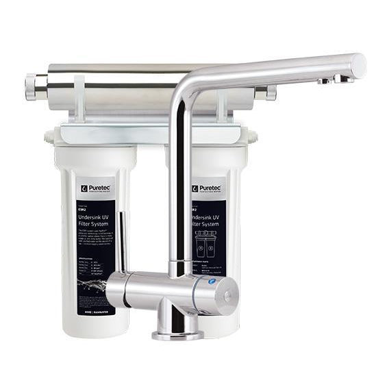 Puretec ESR2 Tripla Series Under Sink UV Water Filtration System with LED Mixer Faucet (7.5 LPM) - Removes 99.9% Bacteria for Clean Drinking Water | Perfect for Kitchen, RV & Off-Grid Living