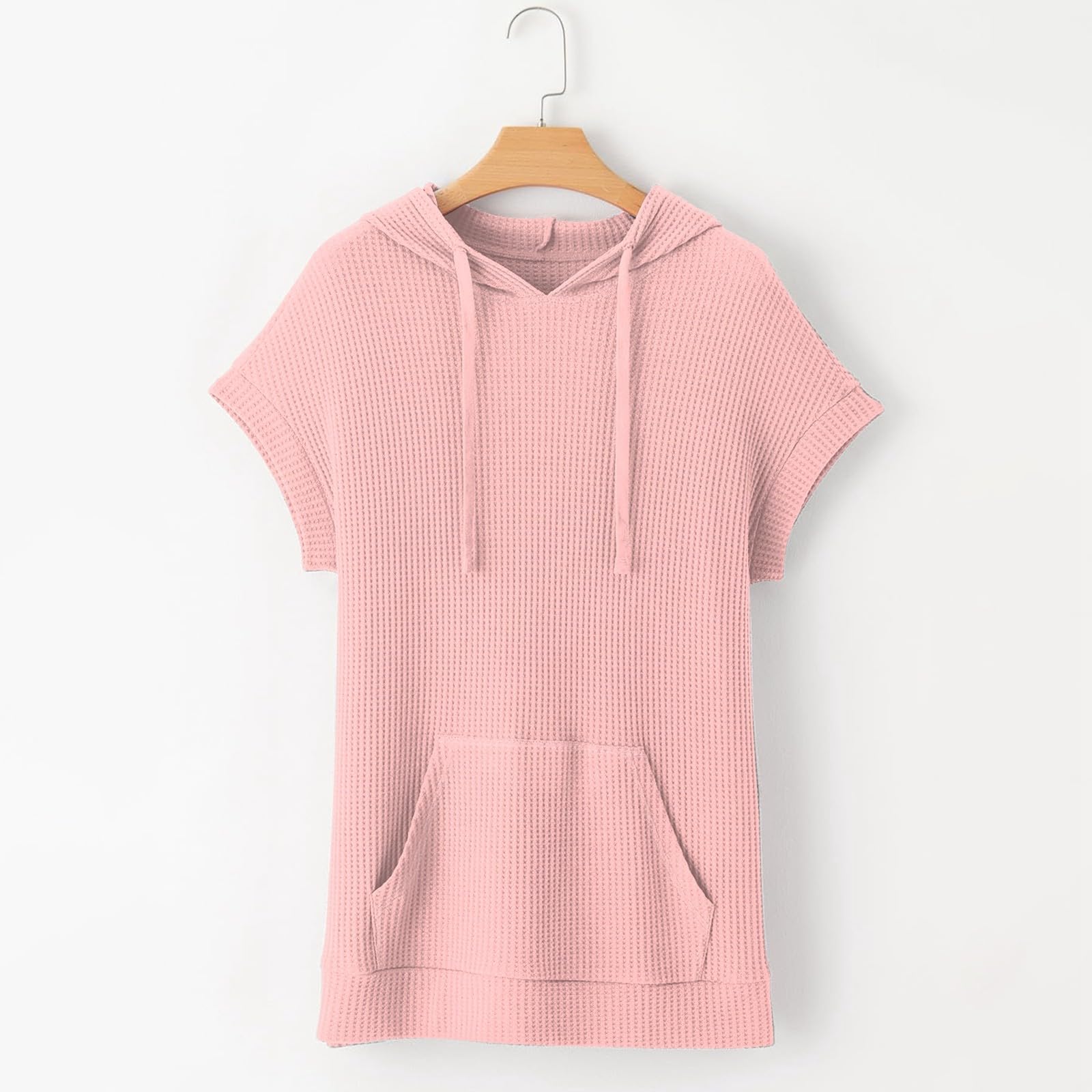 Women's Summer Waffle Knit Tunic Top - Casual Short Sleeve Oversized Shirt with Pockets for Leggings | Crewneck Hoodie Style | Perfect for Yoga, Lounge & Everyday Wear