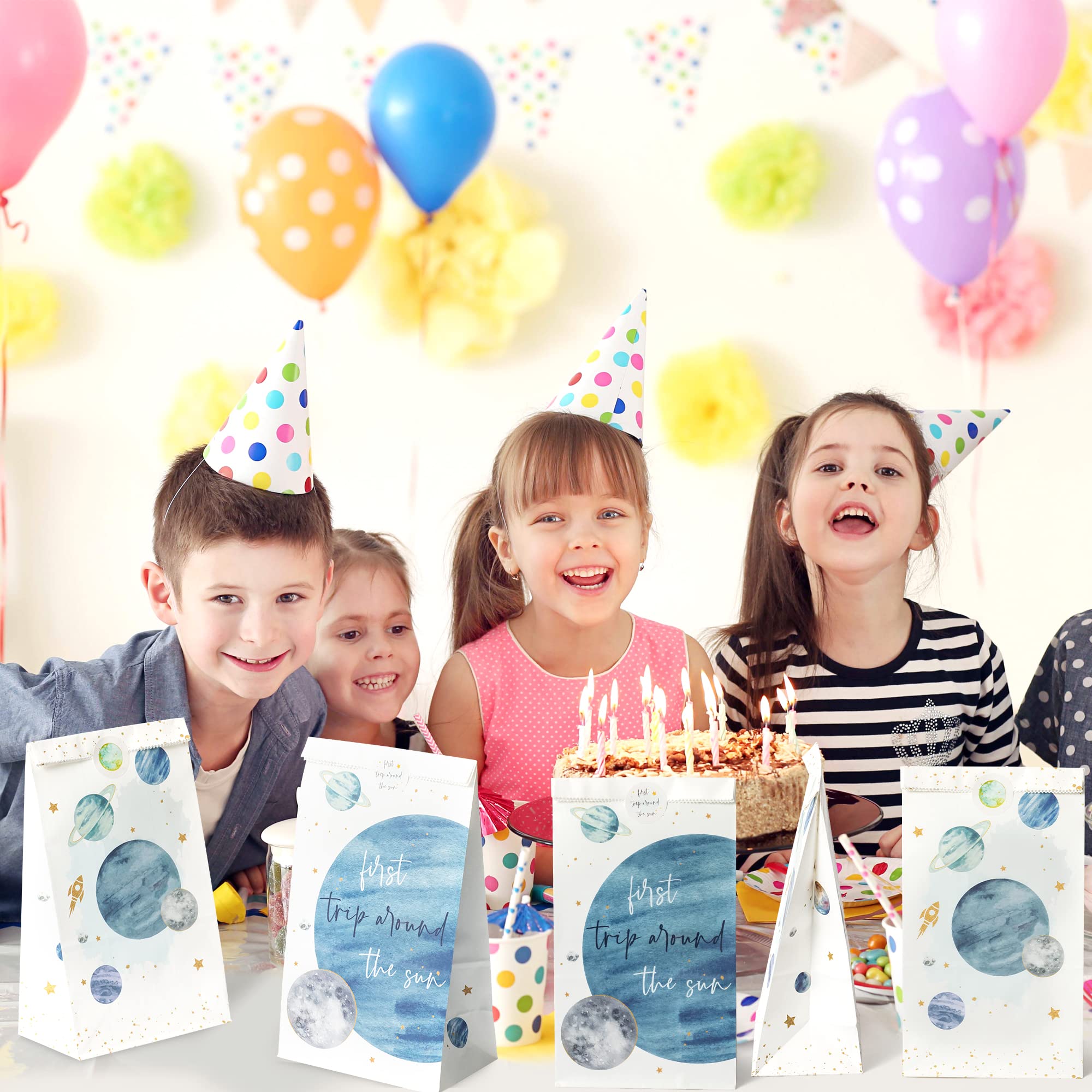 GROBRO7 26Pcs Solar System Party Favor Bags with Stickers - Space Themed Goodie Bags for 1st Birthday, Baby Shower & Kids Parties | Perfect for Planet Themed Decorations, Candy Treats & Gift Giving