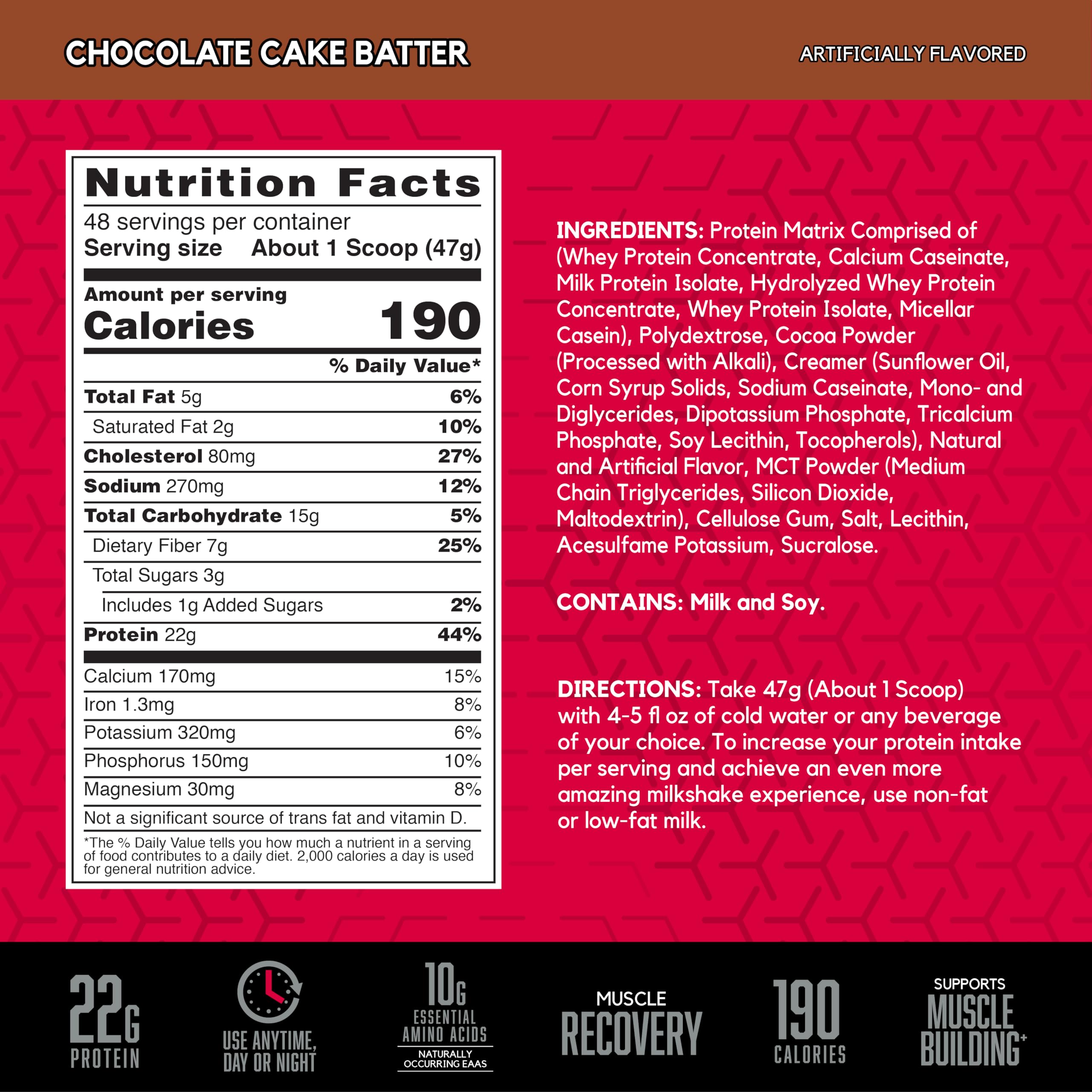 BSN SYNTHA-6 Whey Protein Powder with Micellar Casein & Milk Protein Isolate - Chocolate Cake Batter Flavor - 48 Servings (5lbs) | Post-Workout Recovery, Muscle Building, Healthy Breakfast Shake