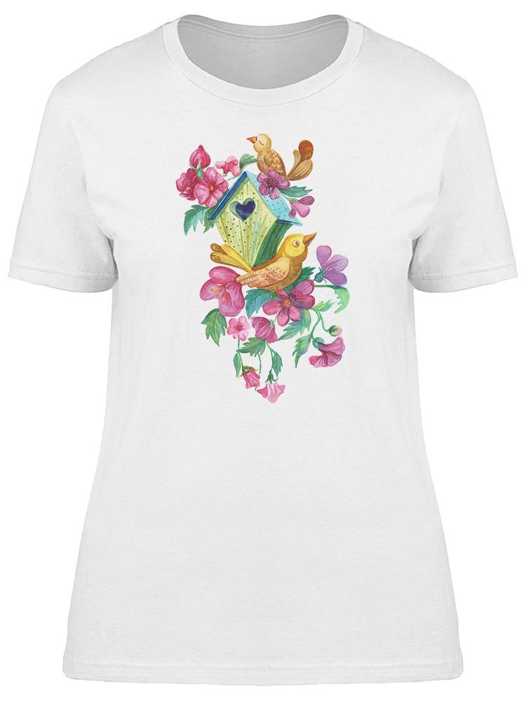Floral Birds Print T-Shirt for Women - White | Casual Summer Top for Outings & Travel