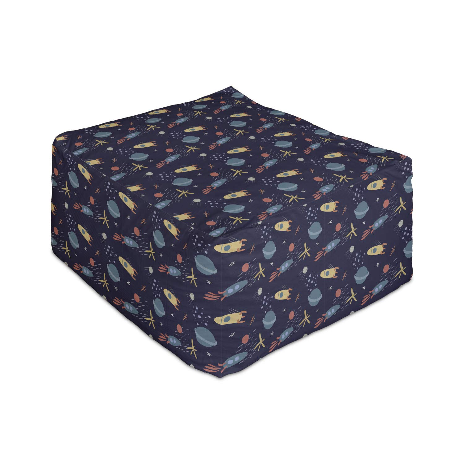 Ambesonne Alien Rectangle Pouf - Soft Tone Star Rocket Planet Design, 25