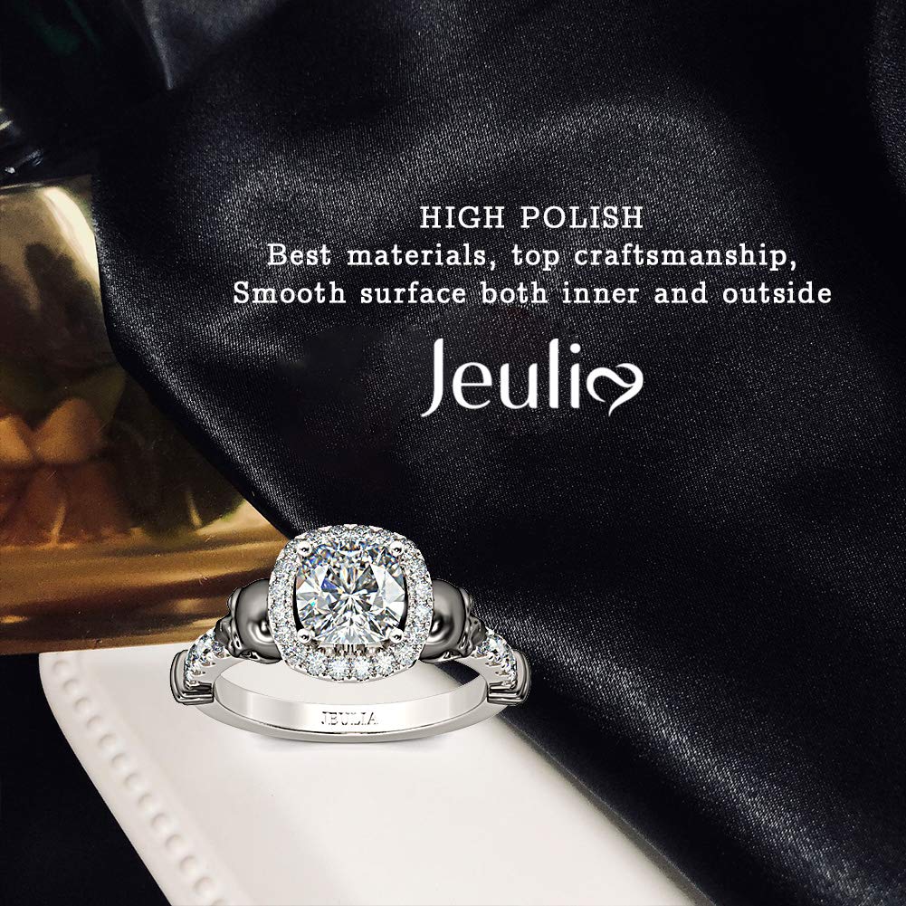 Jeulia 3.4 Carat Cushion Cut Halo Skull Engagement Ring - 925 Sterling Silver Wedding Band, Anniversary & Promise Ring for Women - Romantic Jewelry Gift for Her - Perfect for Proposals, Weddings & Special Occasions