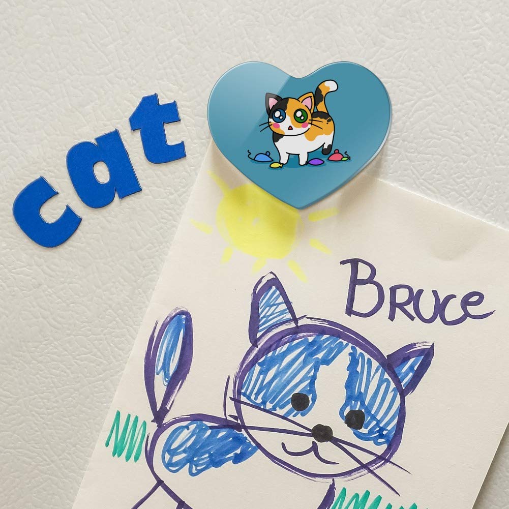 Cute Calico Kitten Refrigerator Magnet with Cat Toys Heart Design - Perfect for Fridge Decoration, Kitchen Accessories & Gift for Cat Lovers