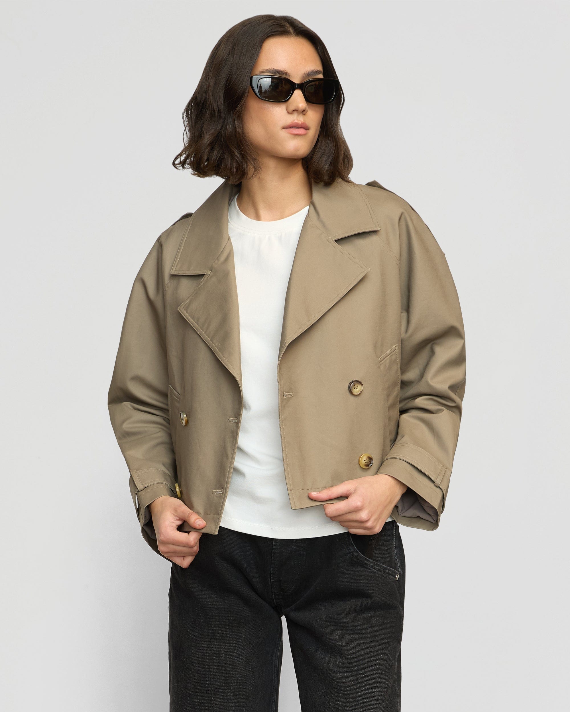 Luca Cropped Trench Coat for Women - Lightweight Waterproof Spring Jacket with Belt | Perfect for Office Wear, Travel & Outdoor Activities