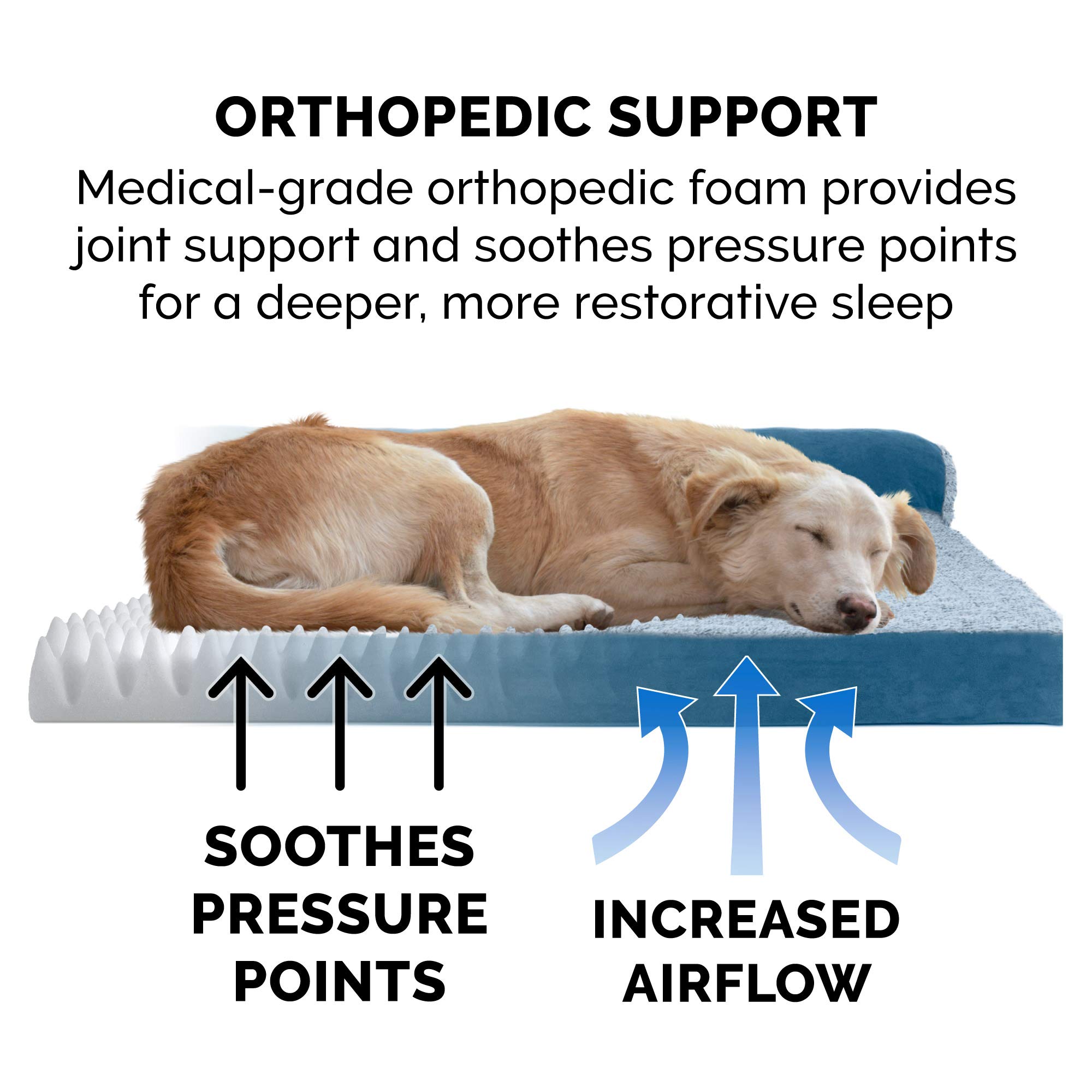 Furhaven Orthopedic Dog Bed for Large Dogs - Washable Cover & Bolsters - Plush Faux Fur - Perfect for Living Room or Bedroom